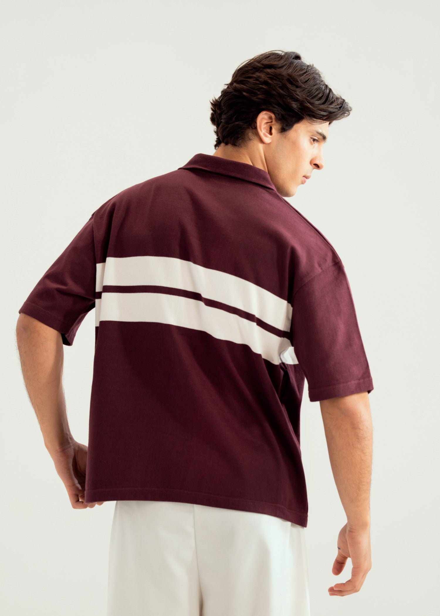 interlock knit Casual Shirt in Maroon, white
