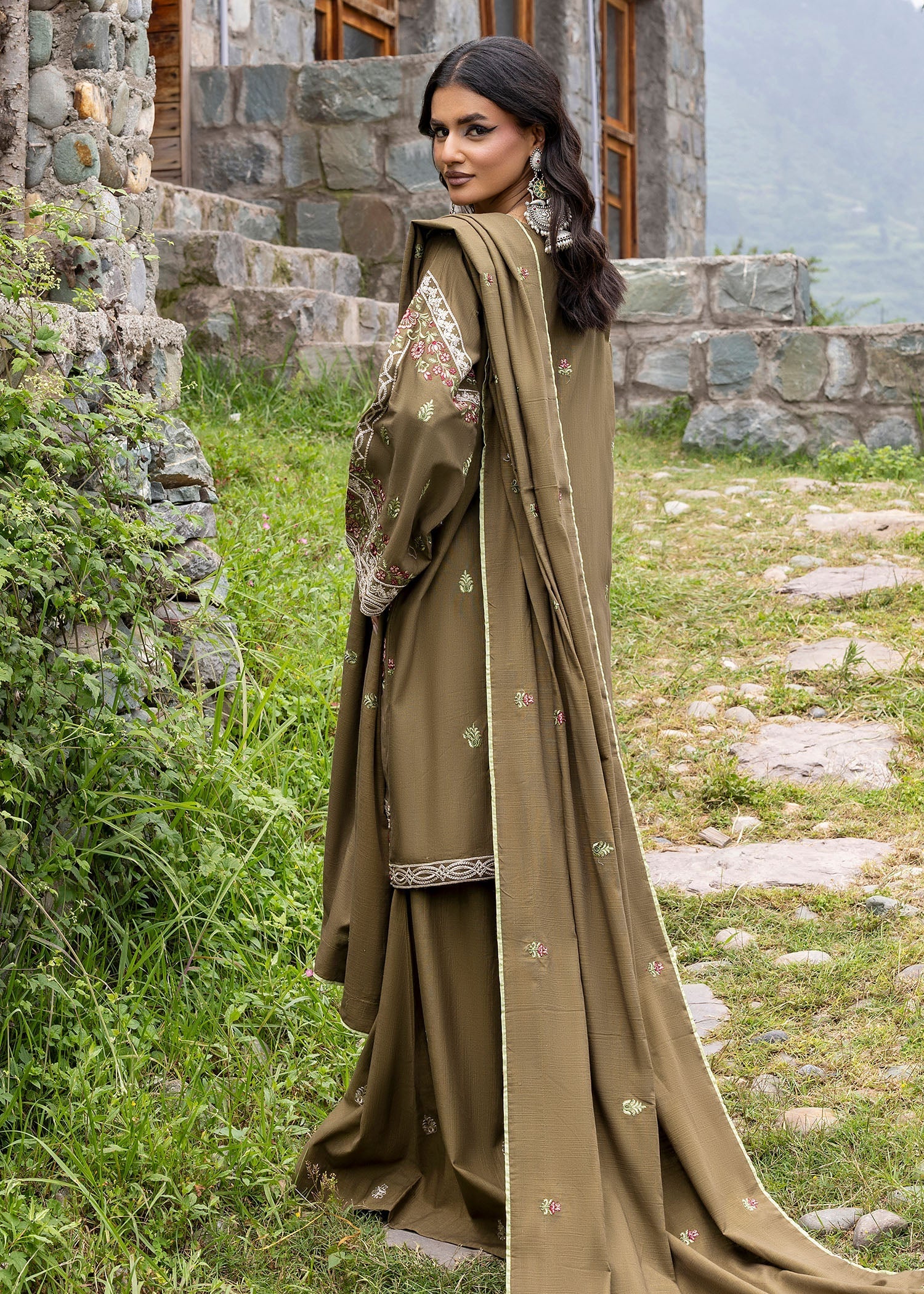 khaddar Jacket in Olive green