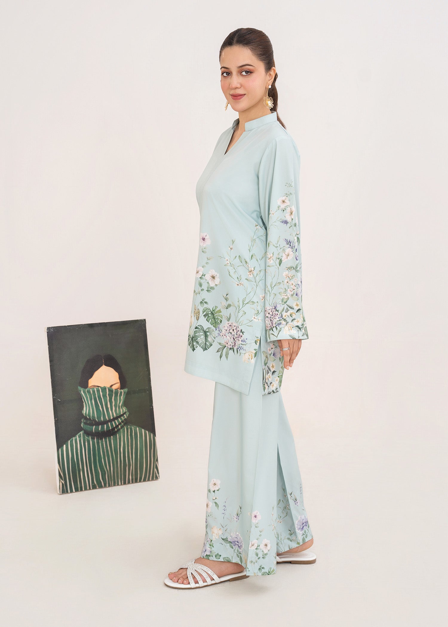 poly lawn Co Ord Sets in Ice blue