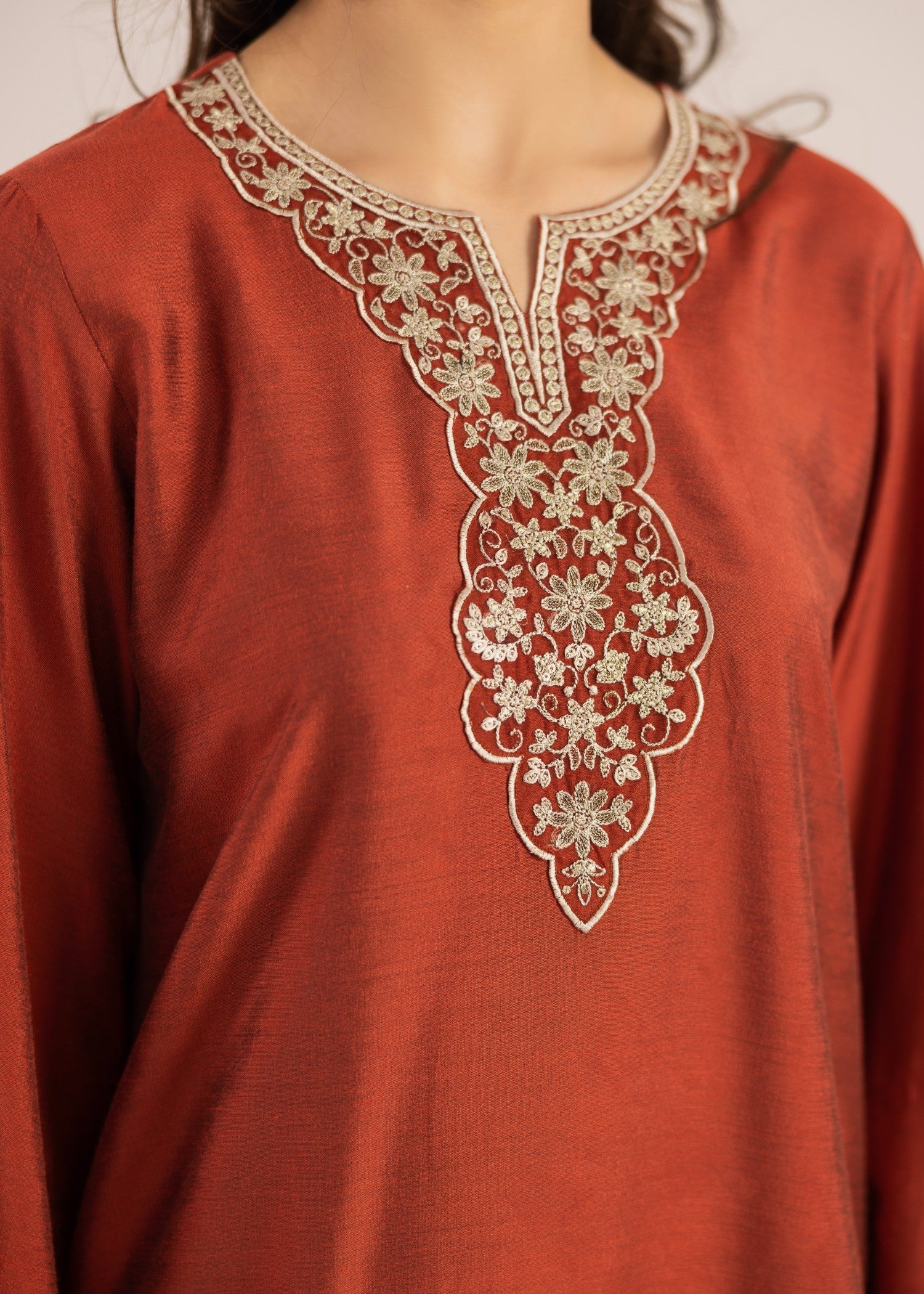 chambray Kurta Set in Orange