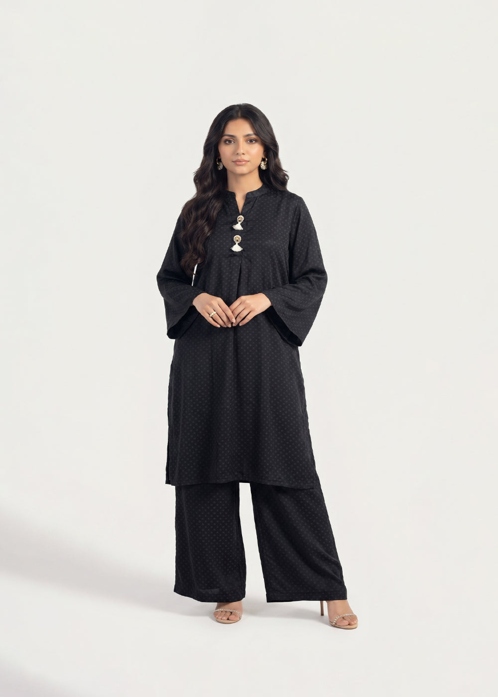 cotton jacquard Kurta Set in Black
