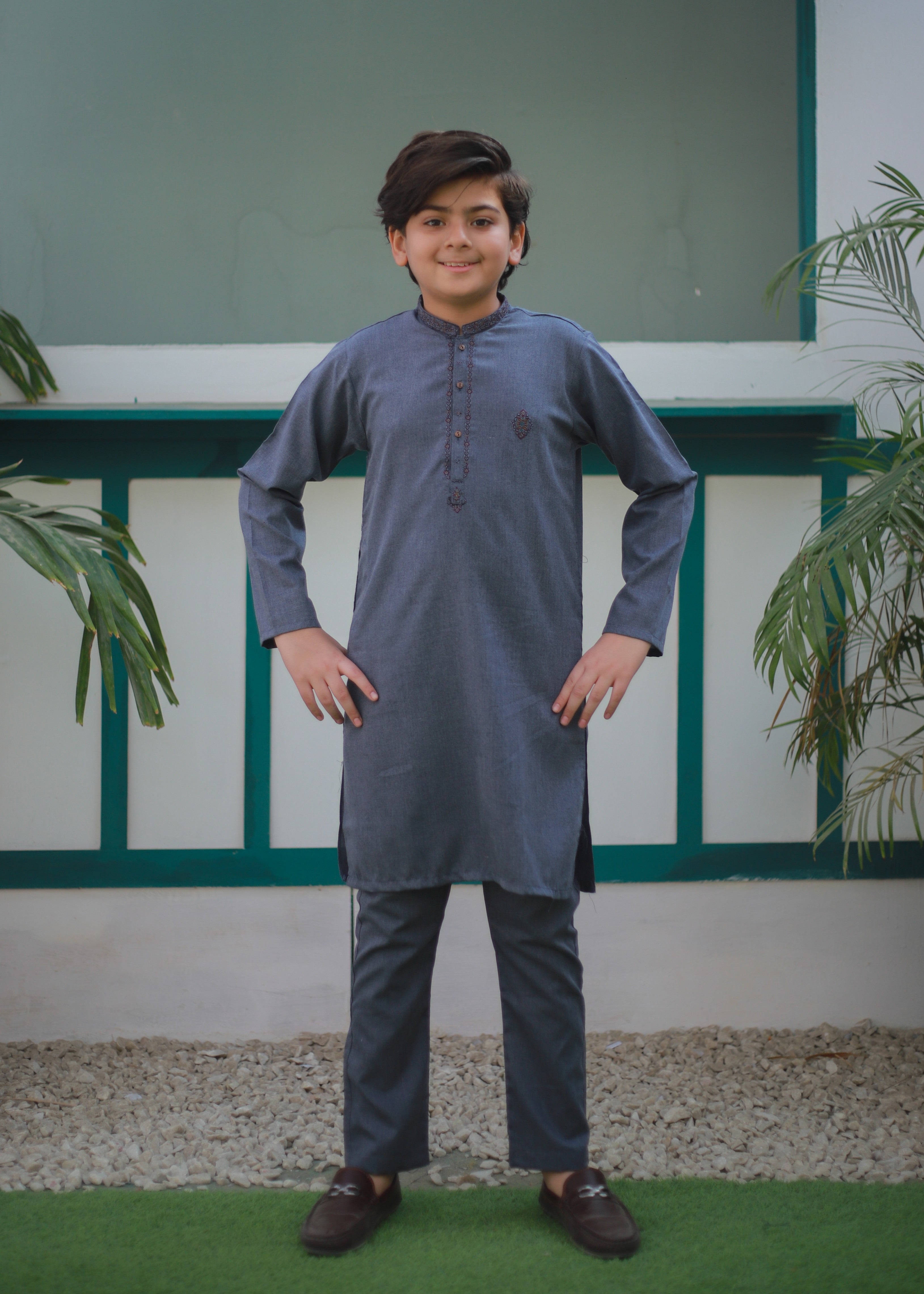 cotton Kurta Set in Shadow blue