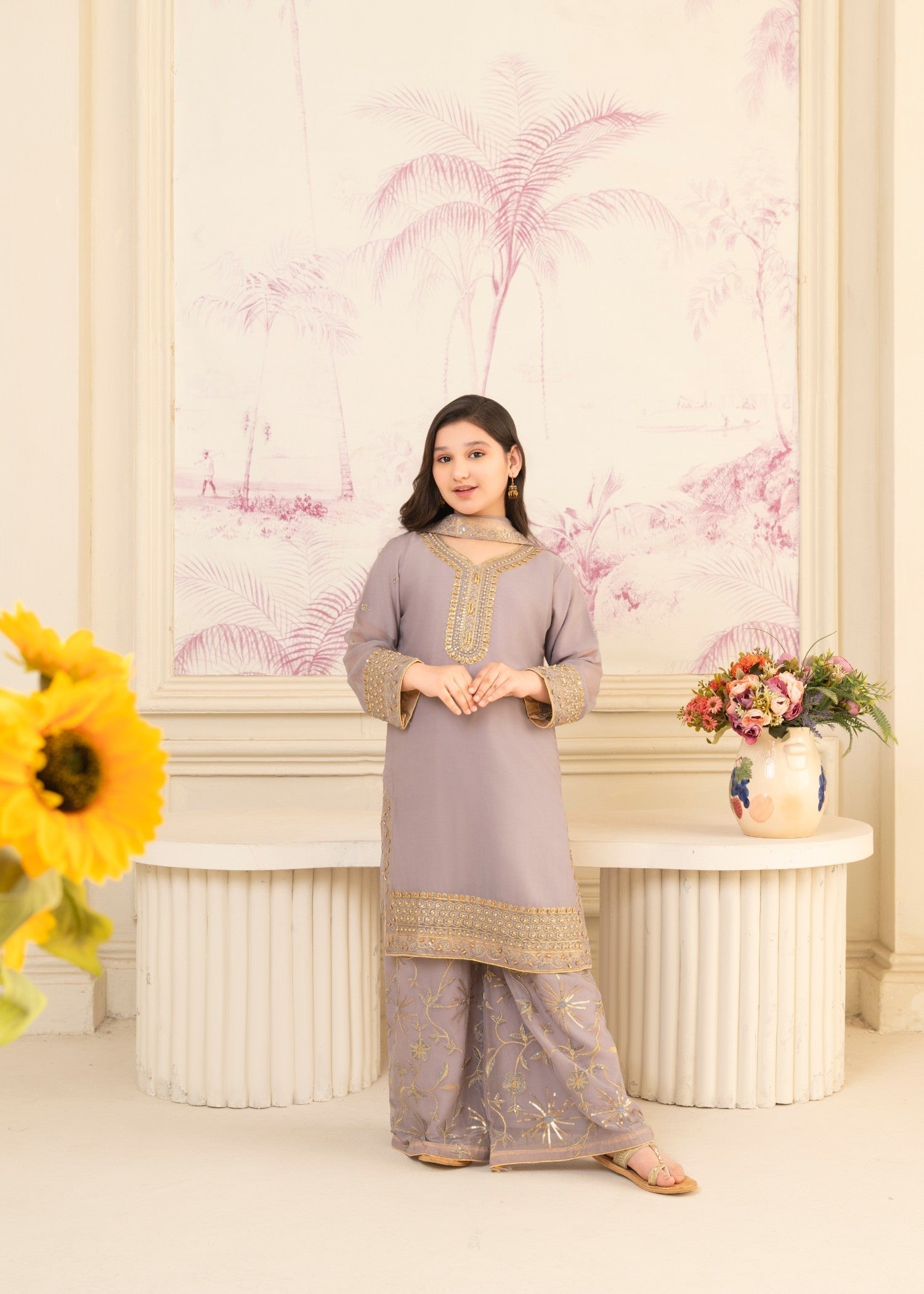 chiffon Kurta Set in Lavender
