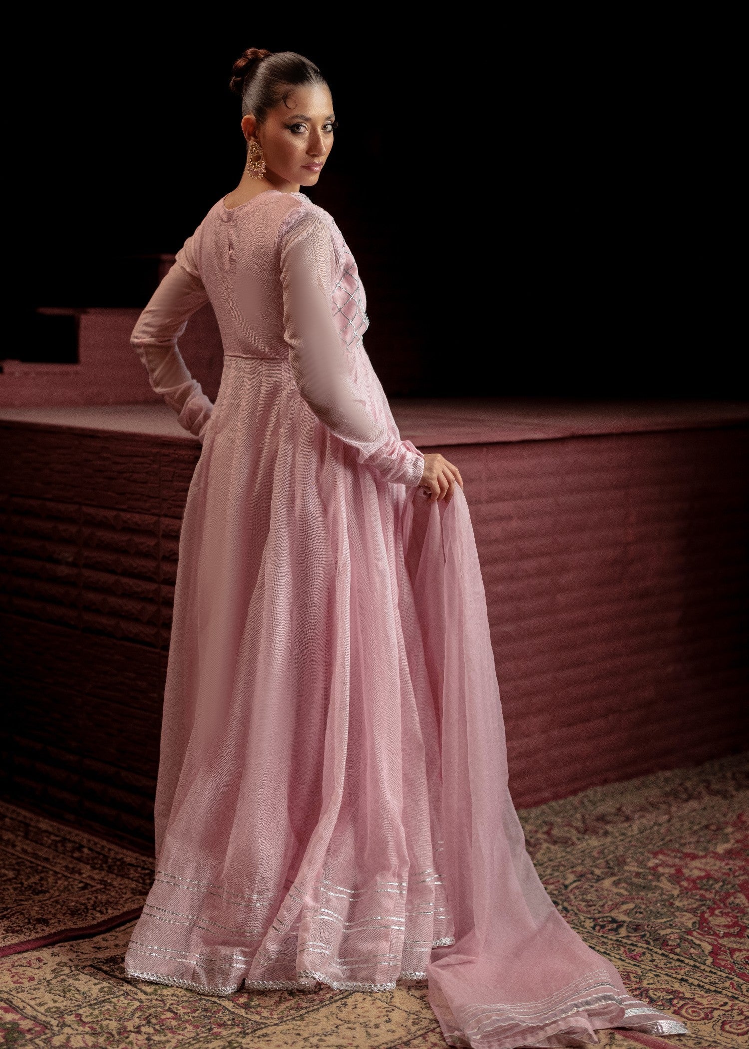 cotton net Anarkali in Baby pink