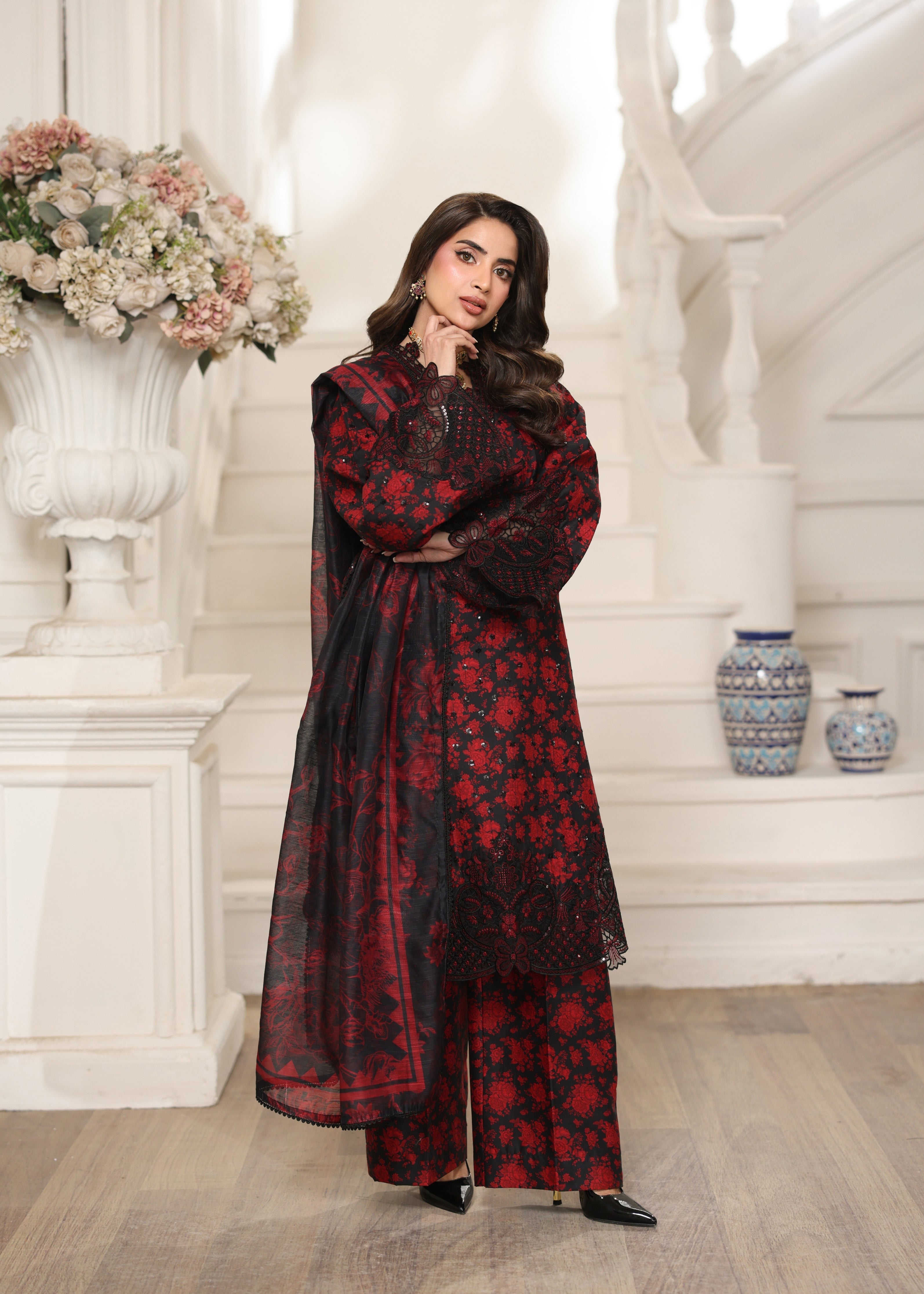 cotton dobby Kurta Set in Blood red