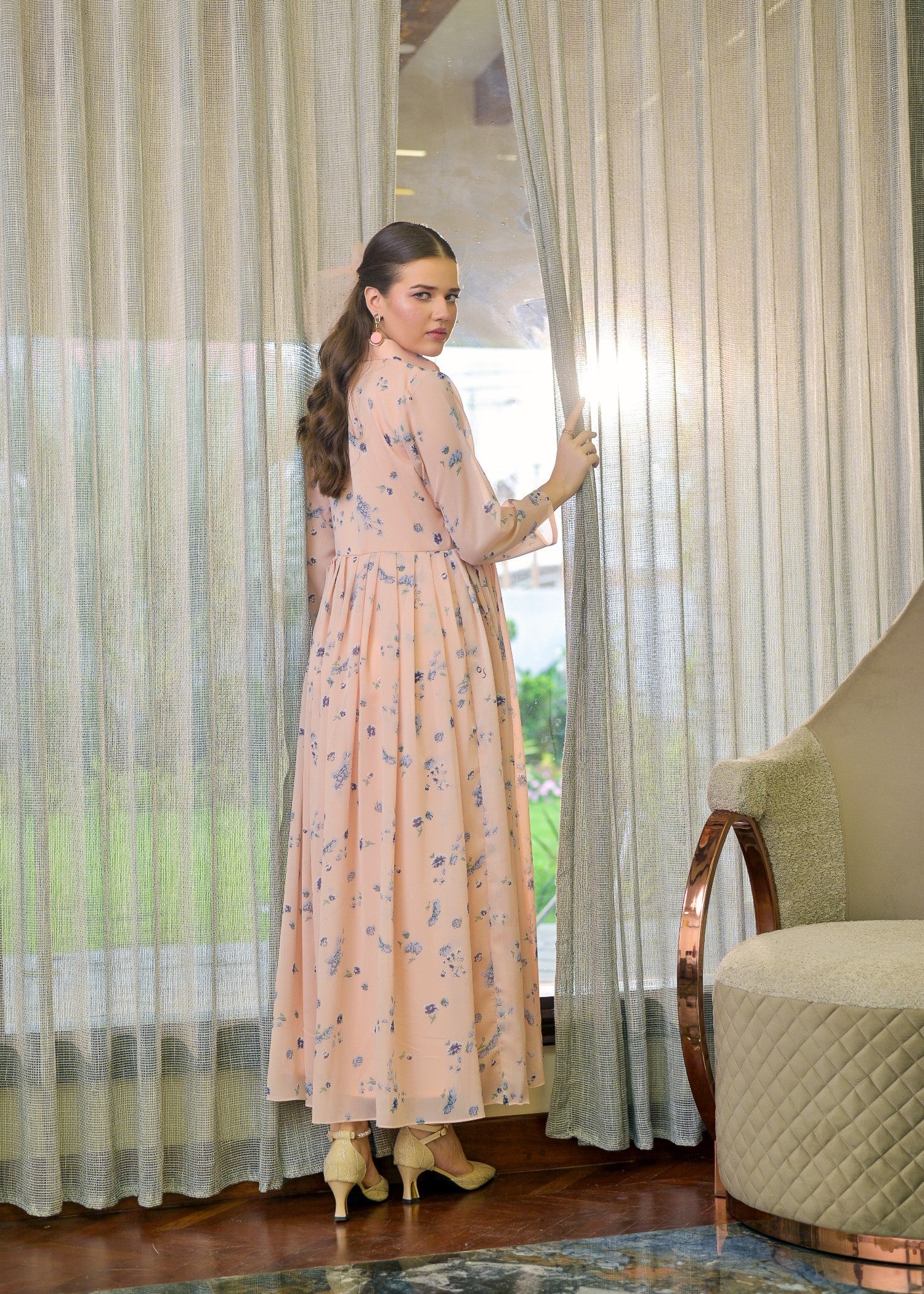 polyester chiffon Maxi in Pink