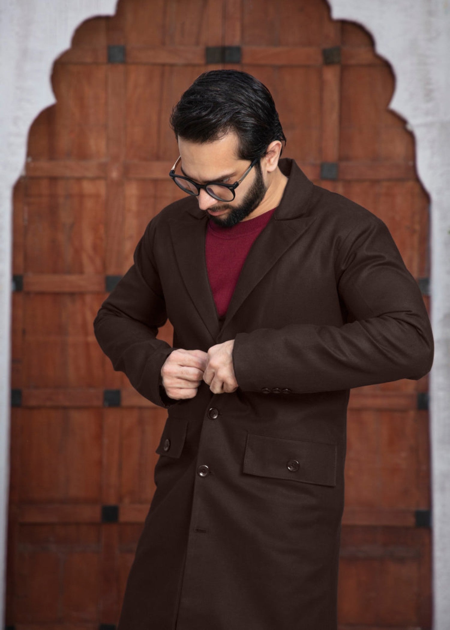twill khaddar Coat in Mocha brown