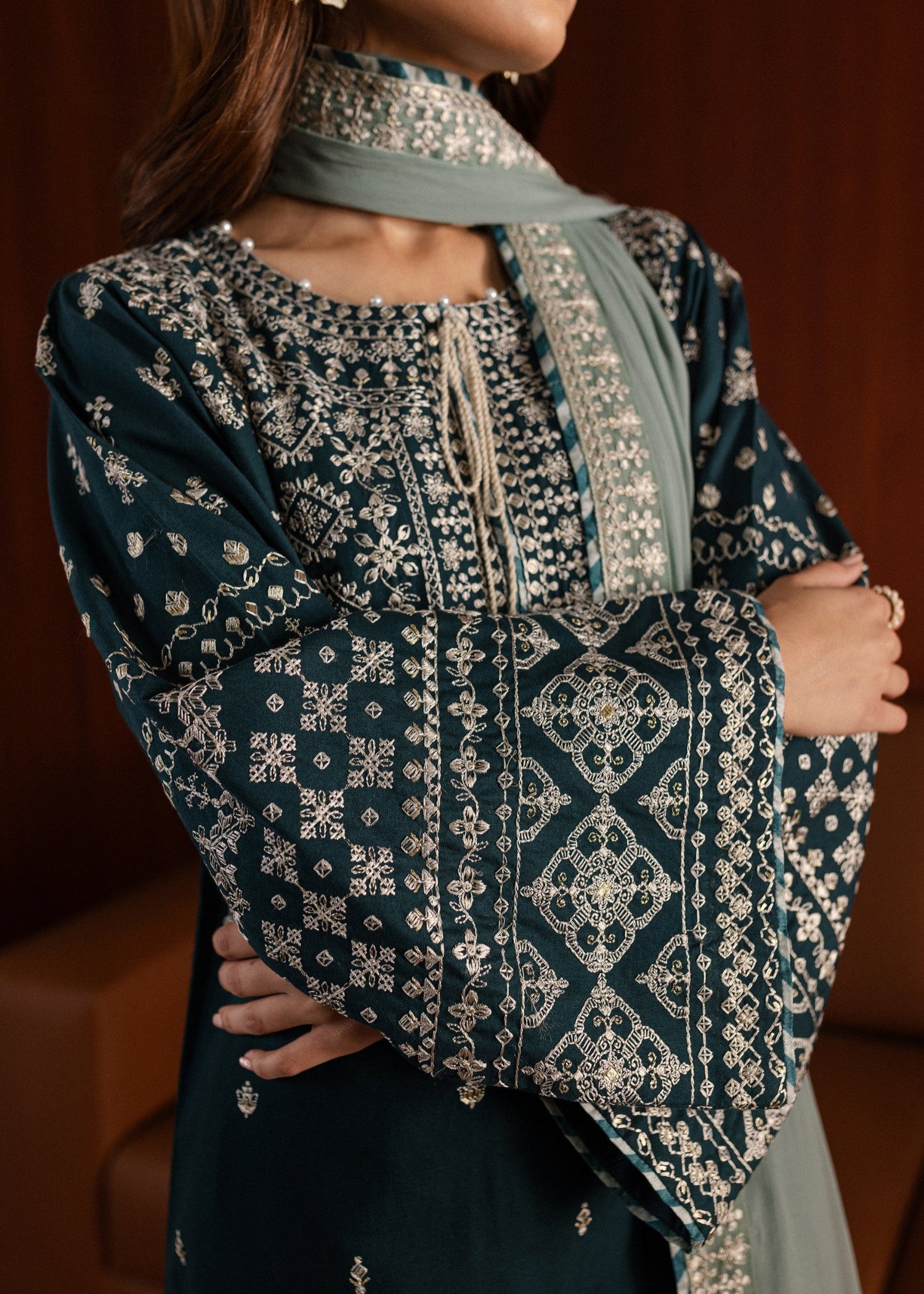 linen Kurta Set in Teal, sea green