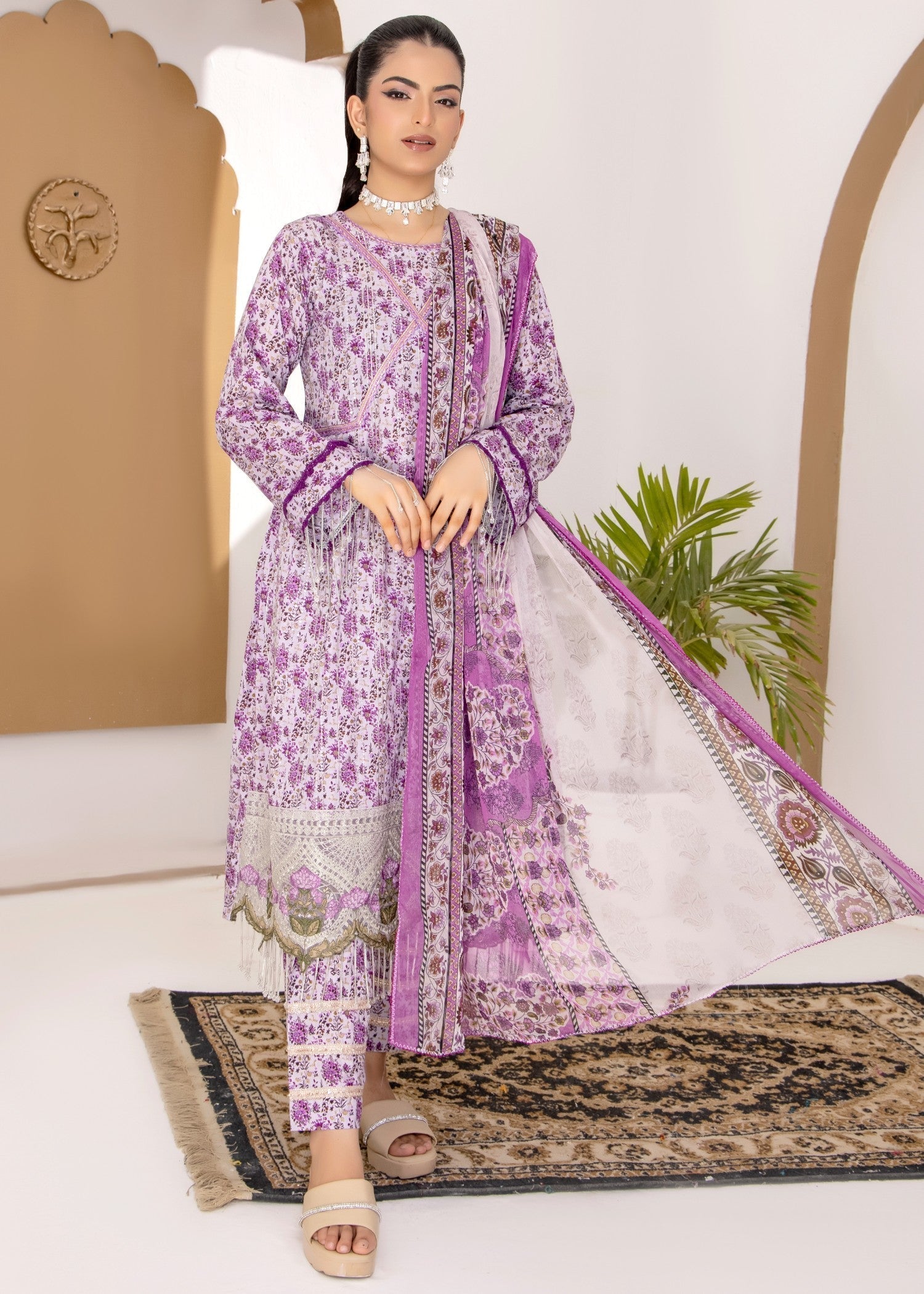 lawn Pishwas in Lavender