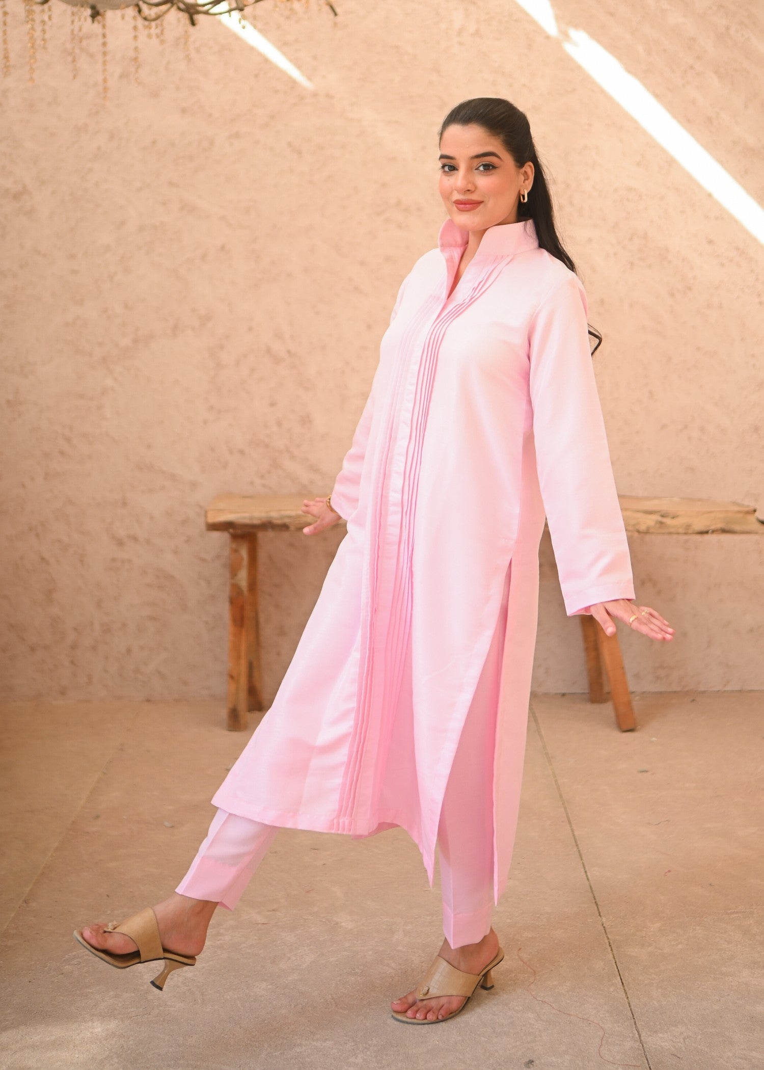 indian raw silk Kurta Set in Baby pink