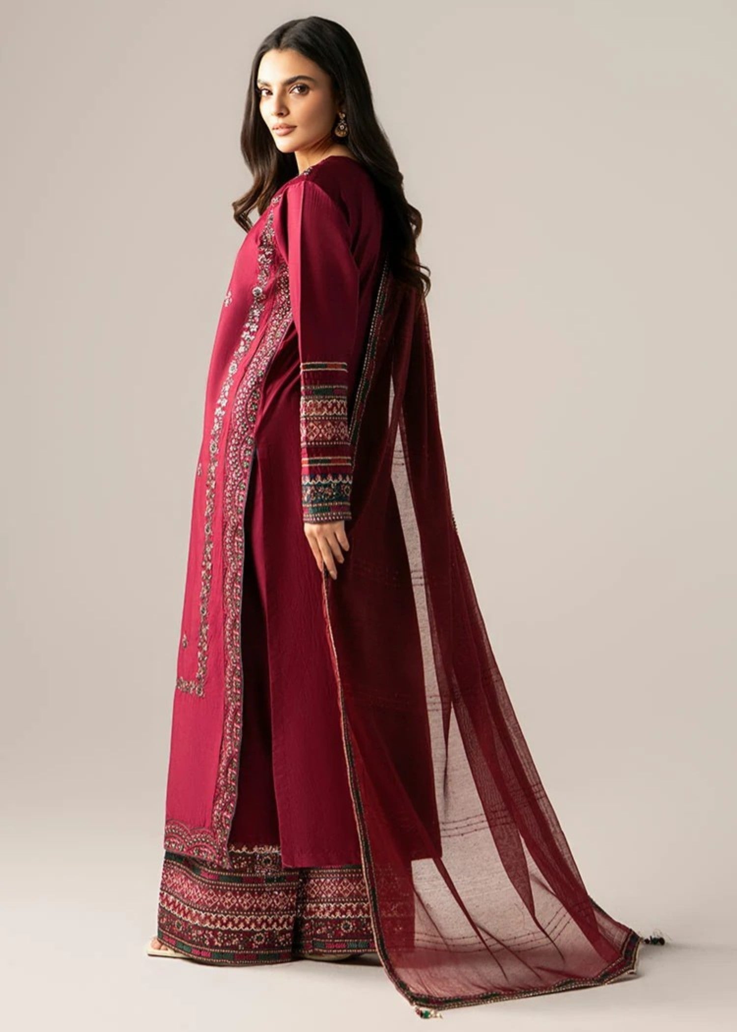 blended satin Kurta Set in Maroon