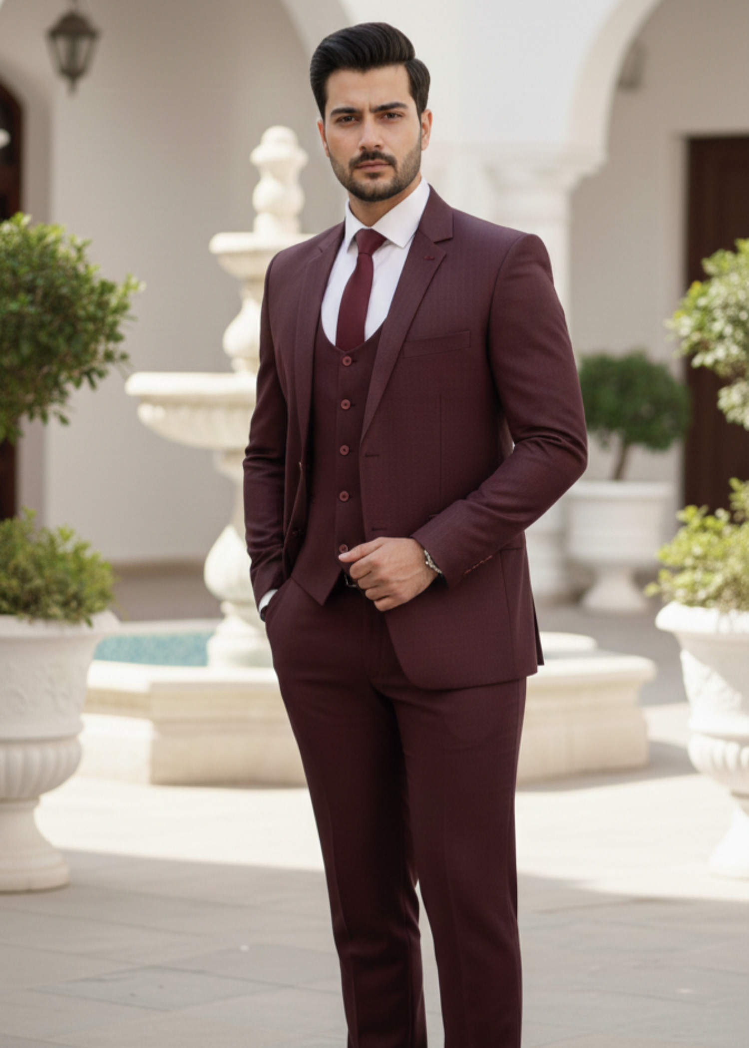 tropical Suits in Maroon