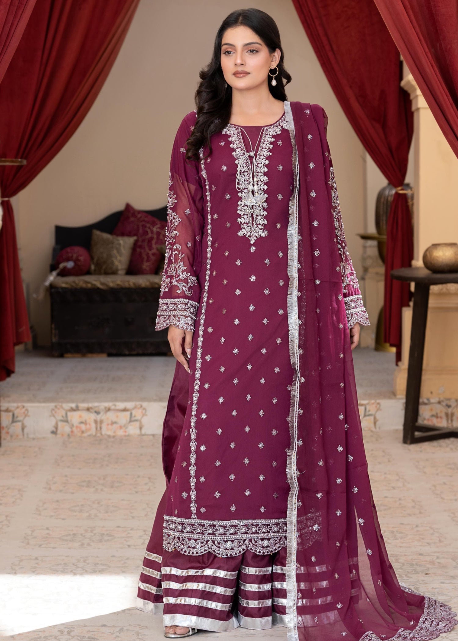 chiffon Sharara in Magenta