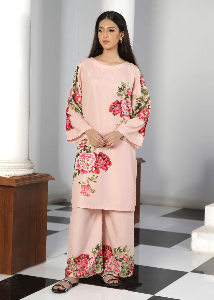 poly lawn Co Ord Sets in Peach pink