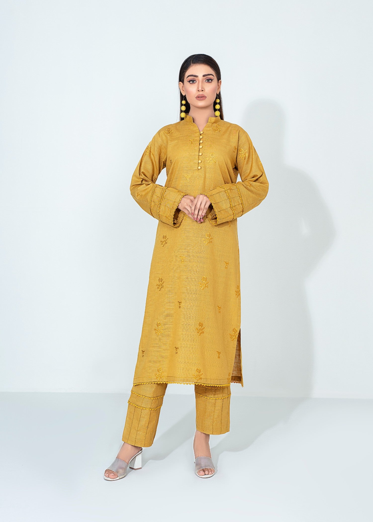 khaddar Unstitched in Mustard