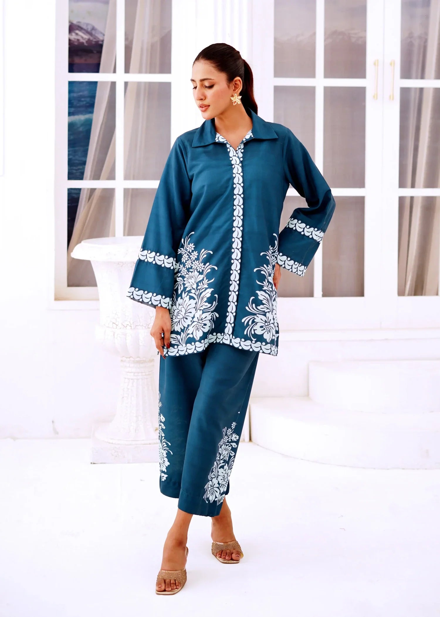 poly lawn Co Ord Sets in Teal