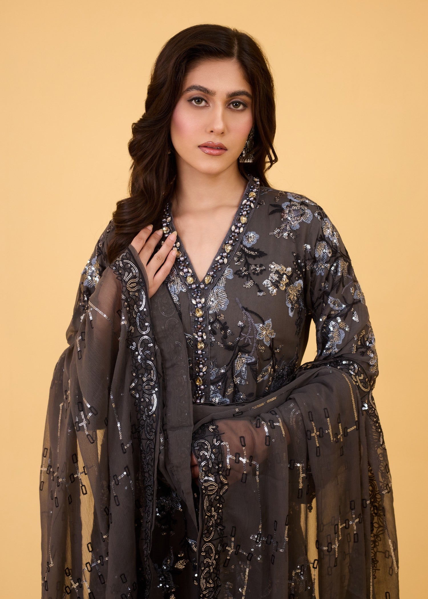 chiffon Kurta Set in Caviar
