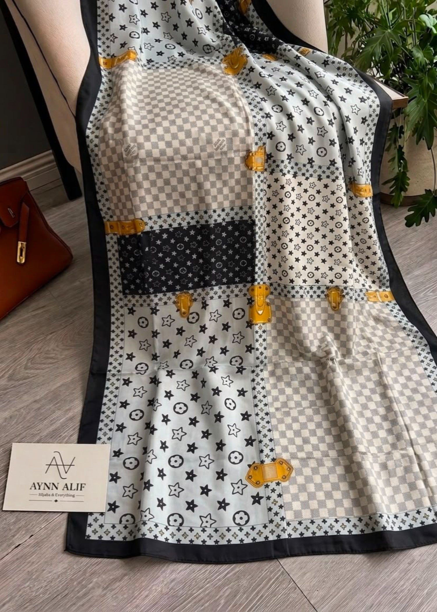 silk Hijab in Off-white, black