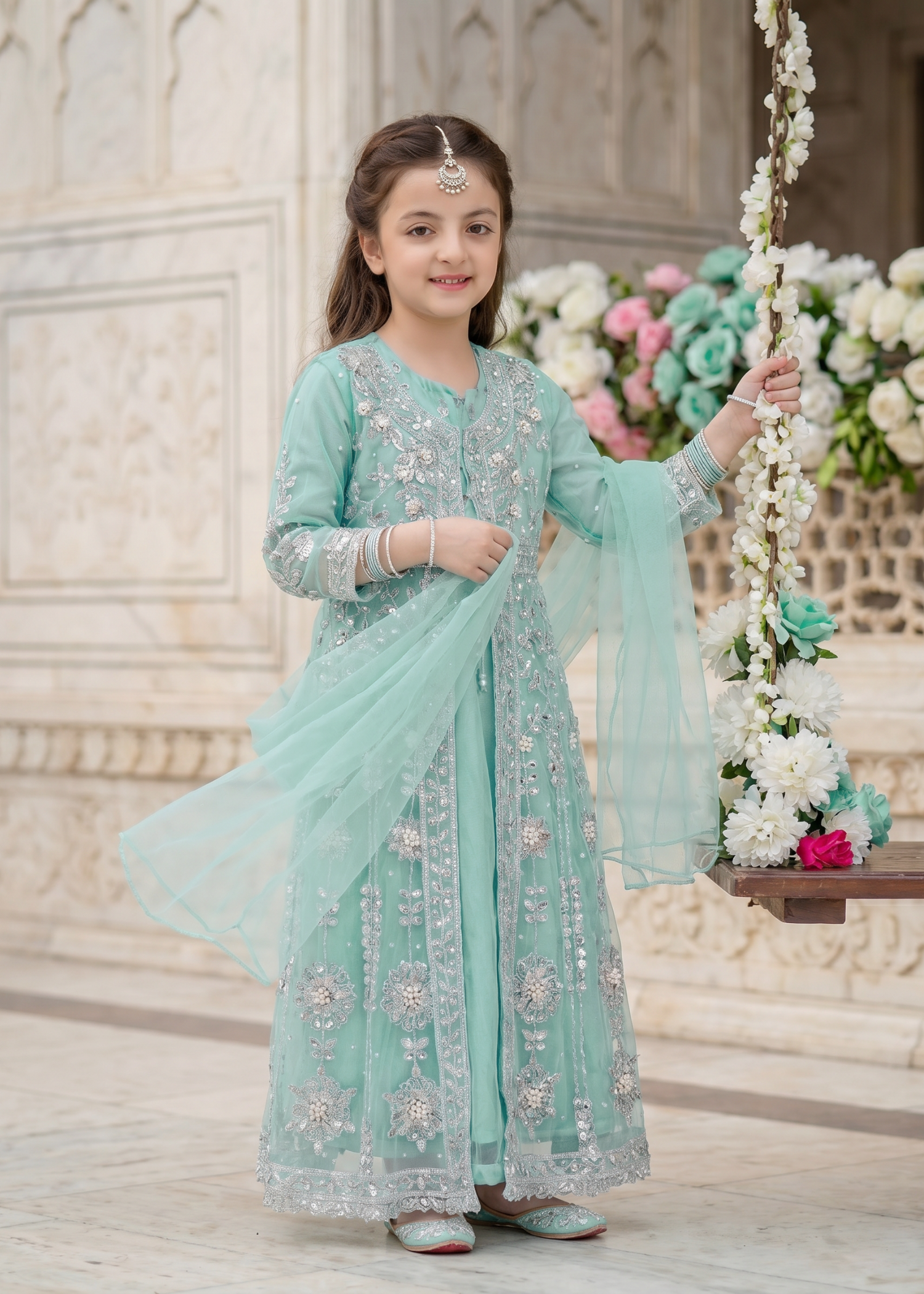 net Gown in Aquamarine