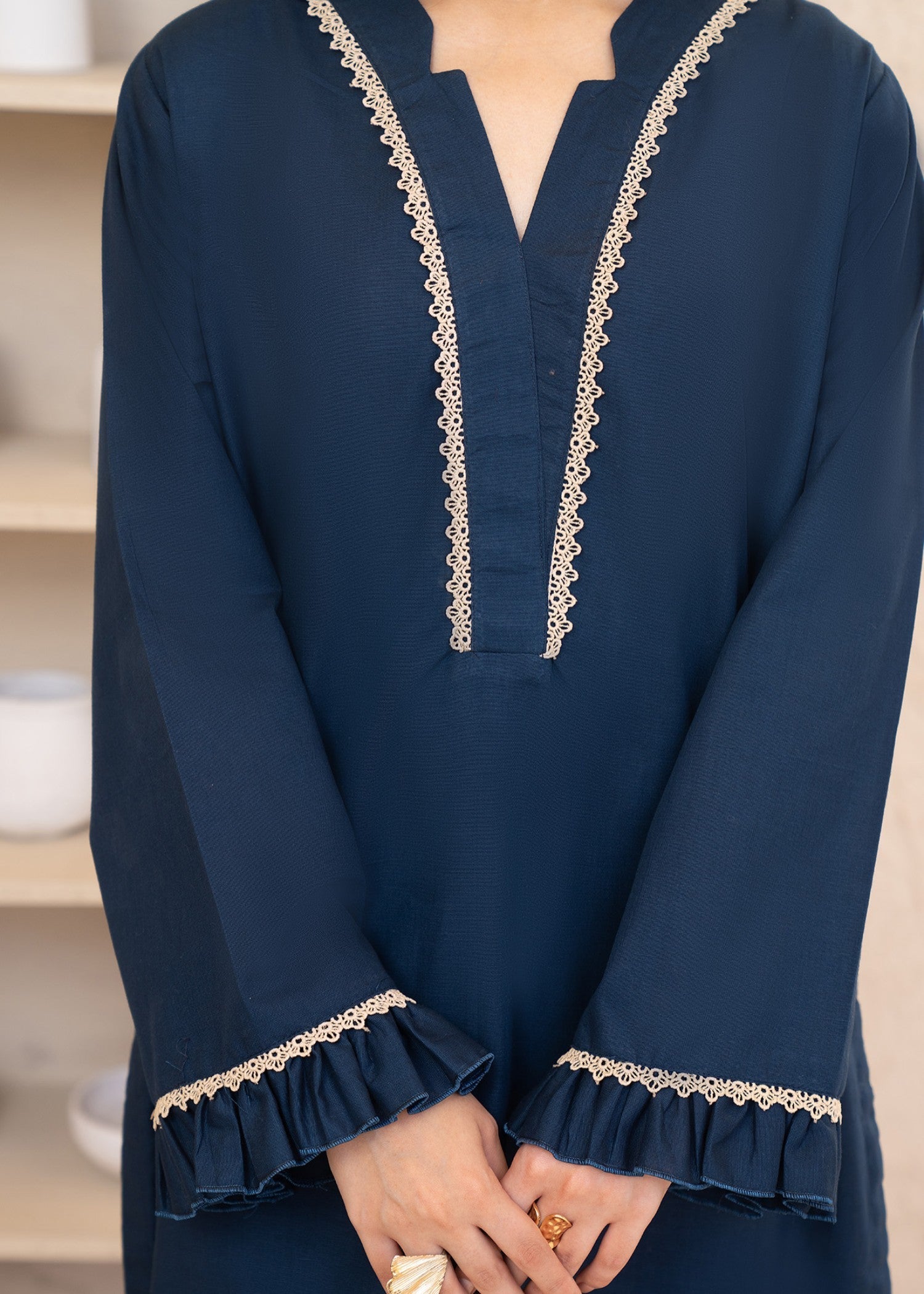 khaddar Kurta Set in Navy blue, dark blue