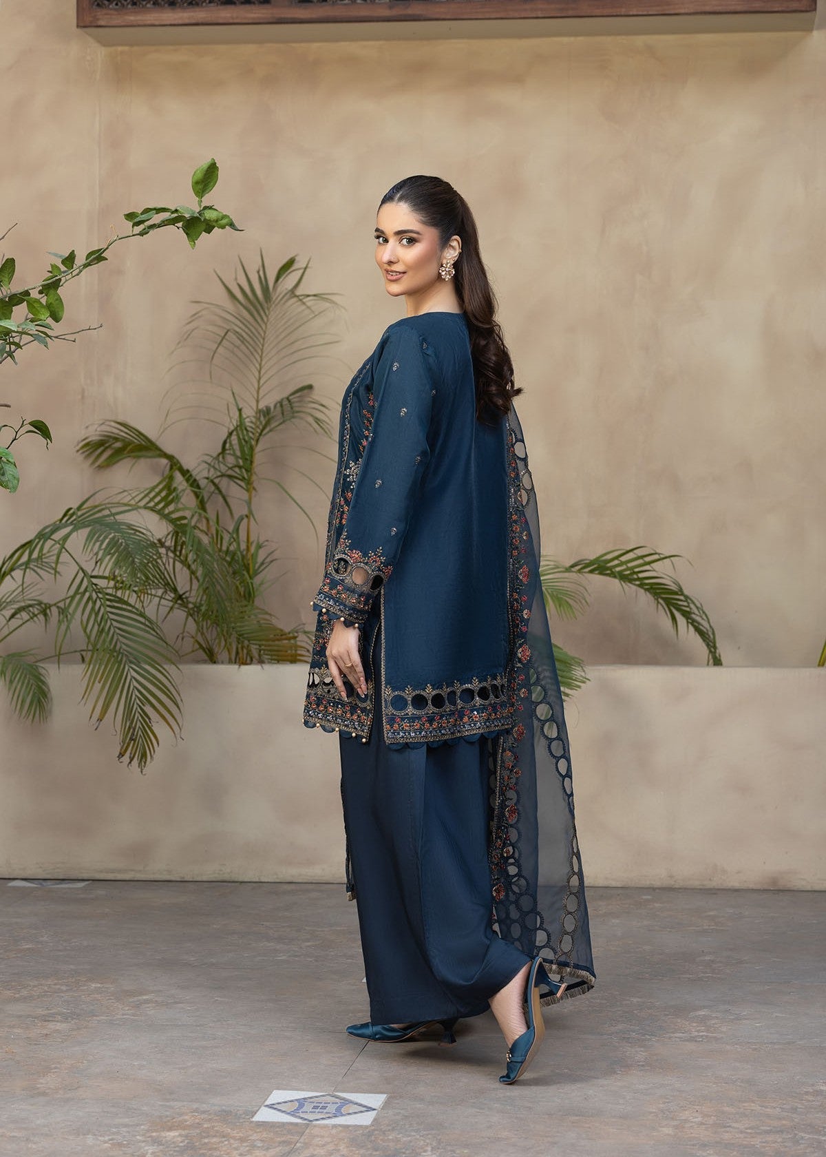 poly organza Kurta Set in Navy blue