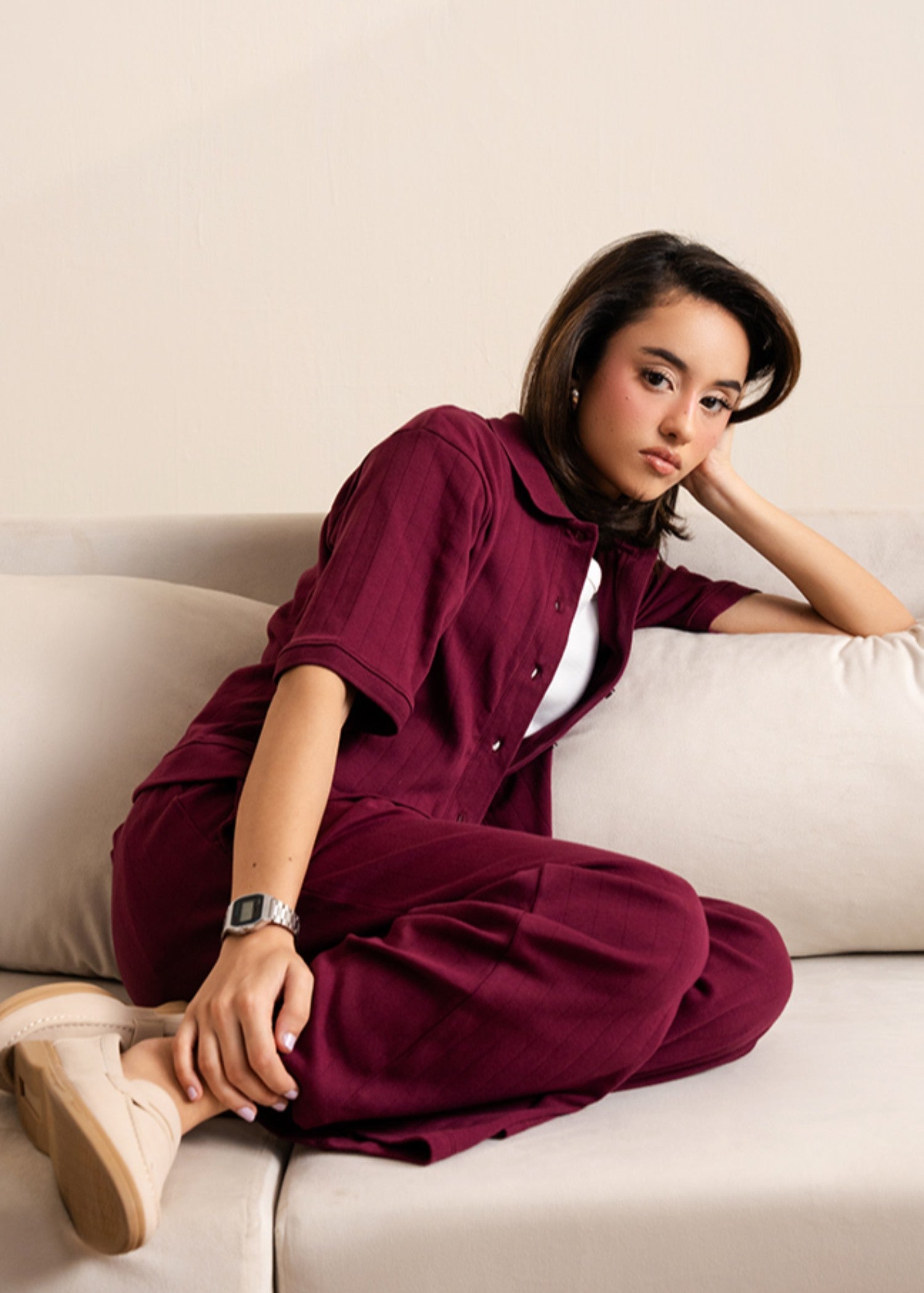 cotton Trousers in Wine