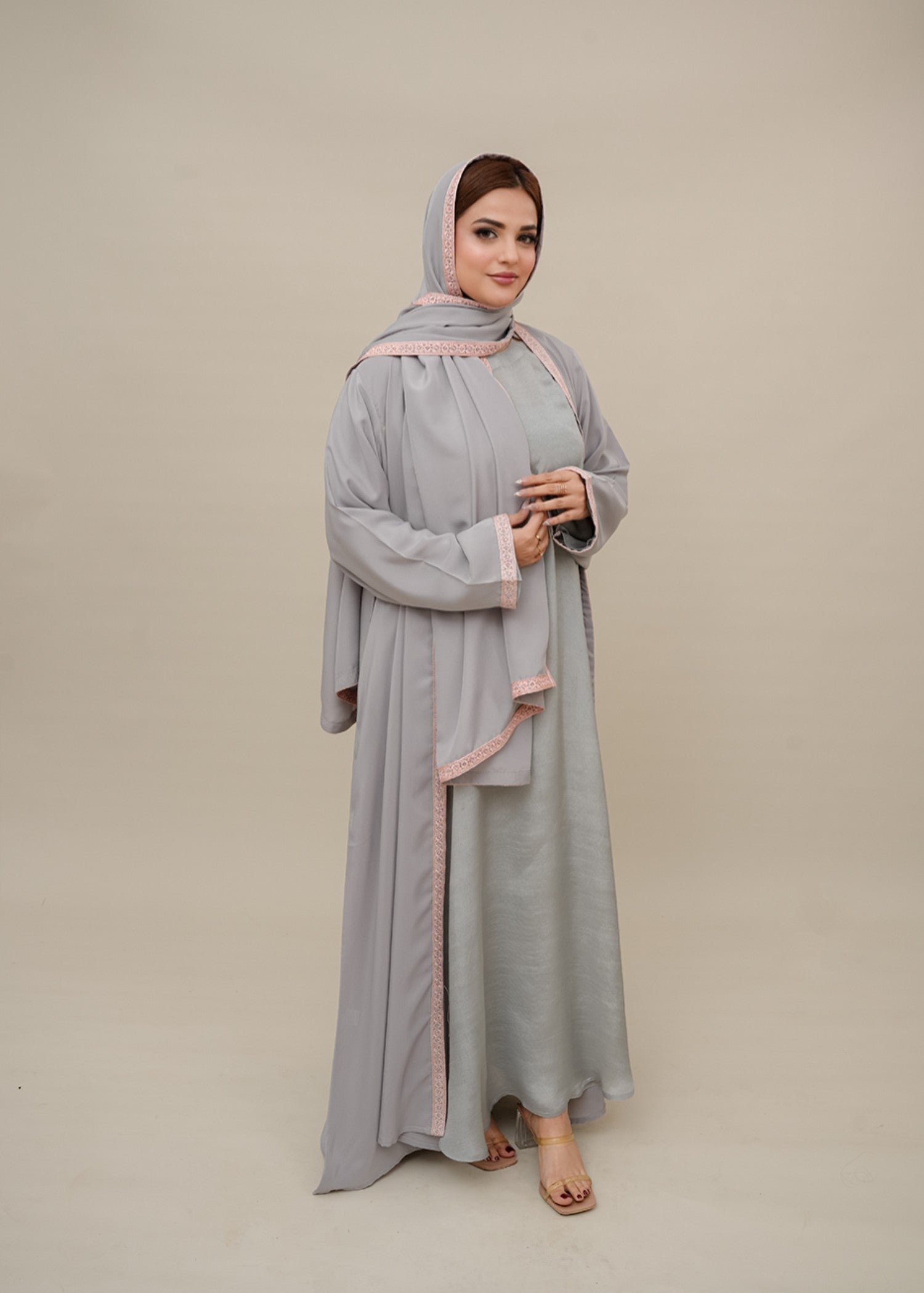 crepe silk Abaya in Grey
