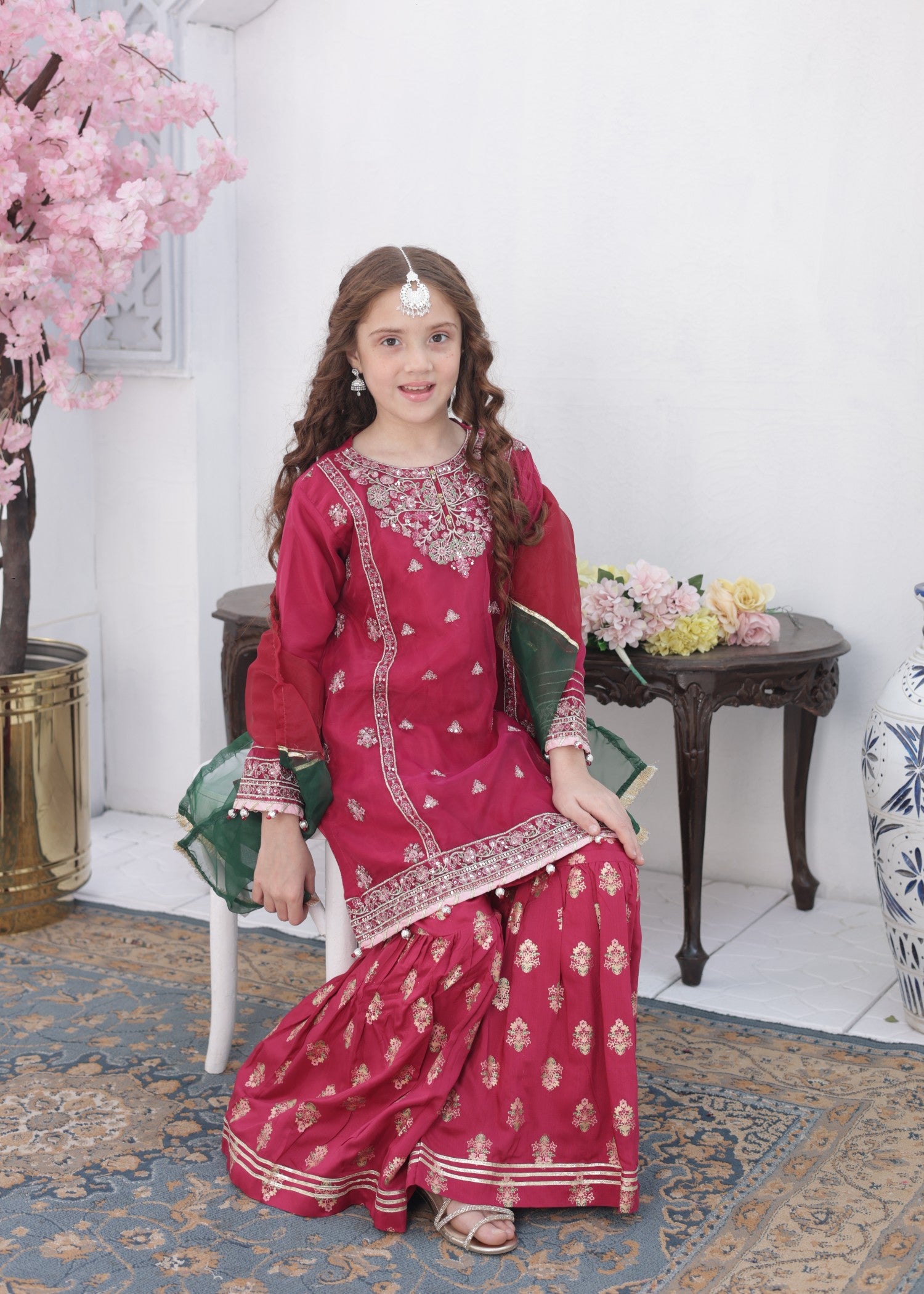 organza Gharara in Magenta haze