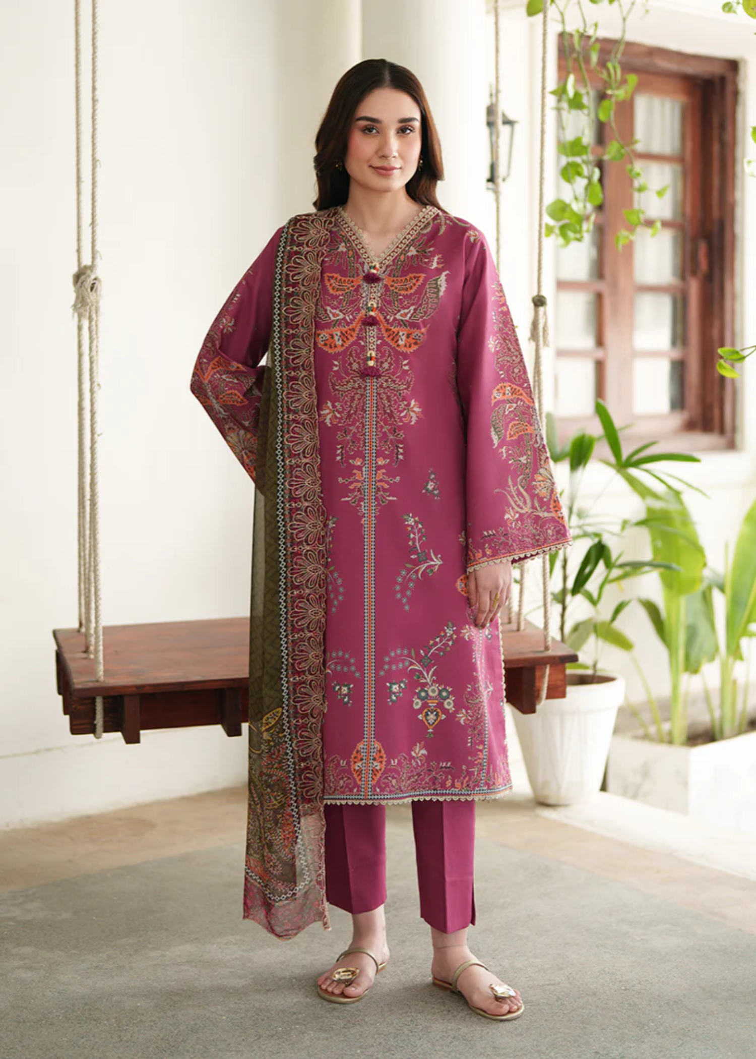lawn Unstitched in Hot pink red