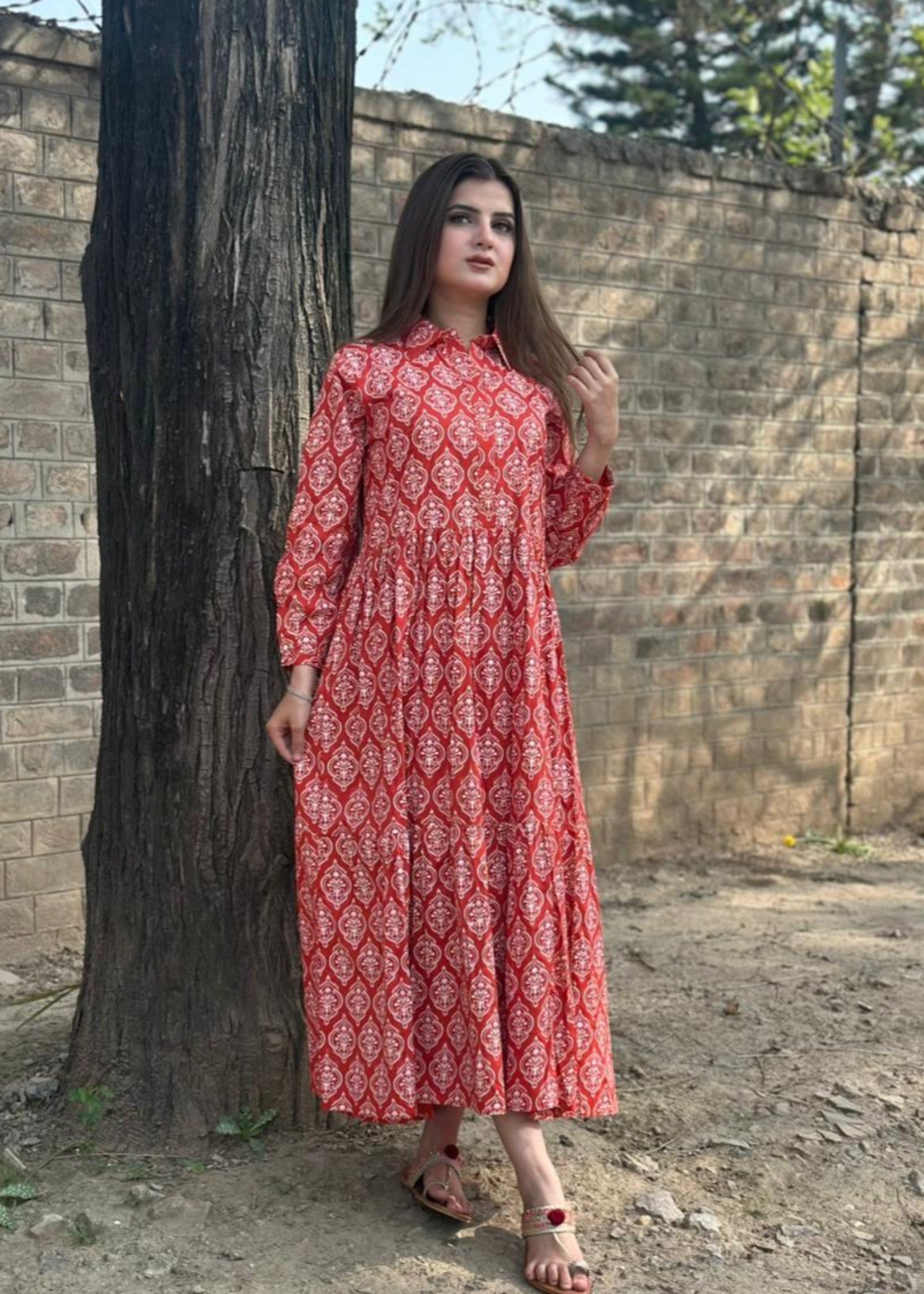 arabic lawn Maxi in Rust orange