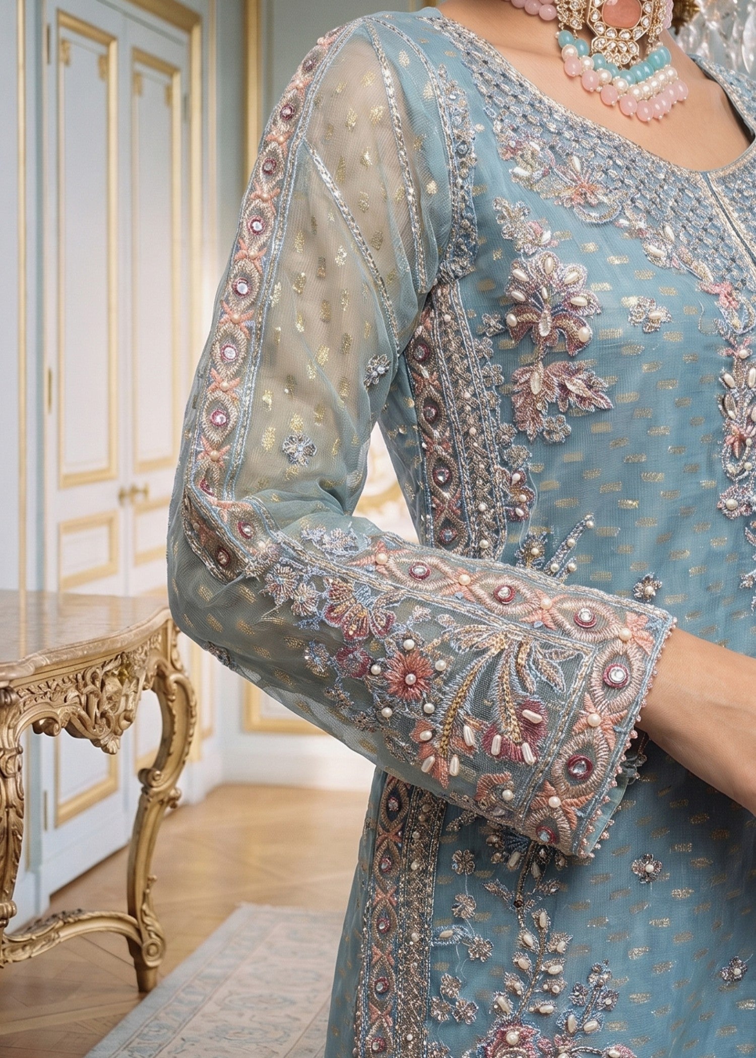 net Sharara in Ice blue
