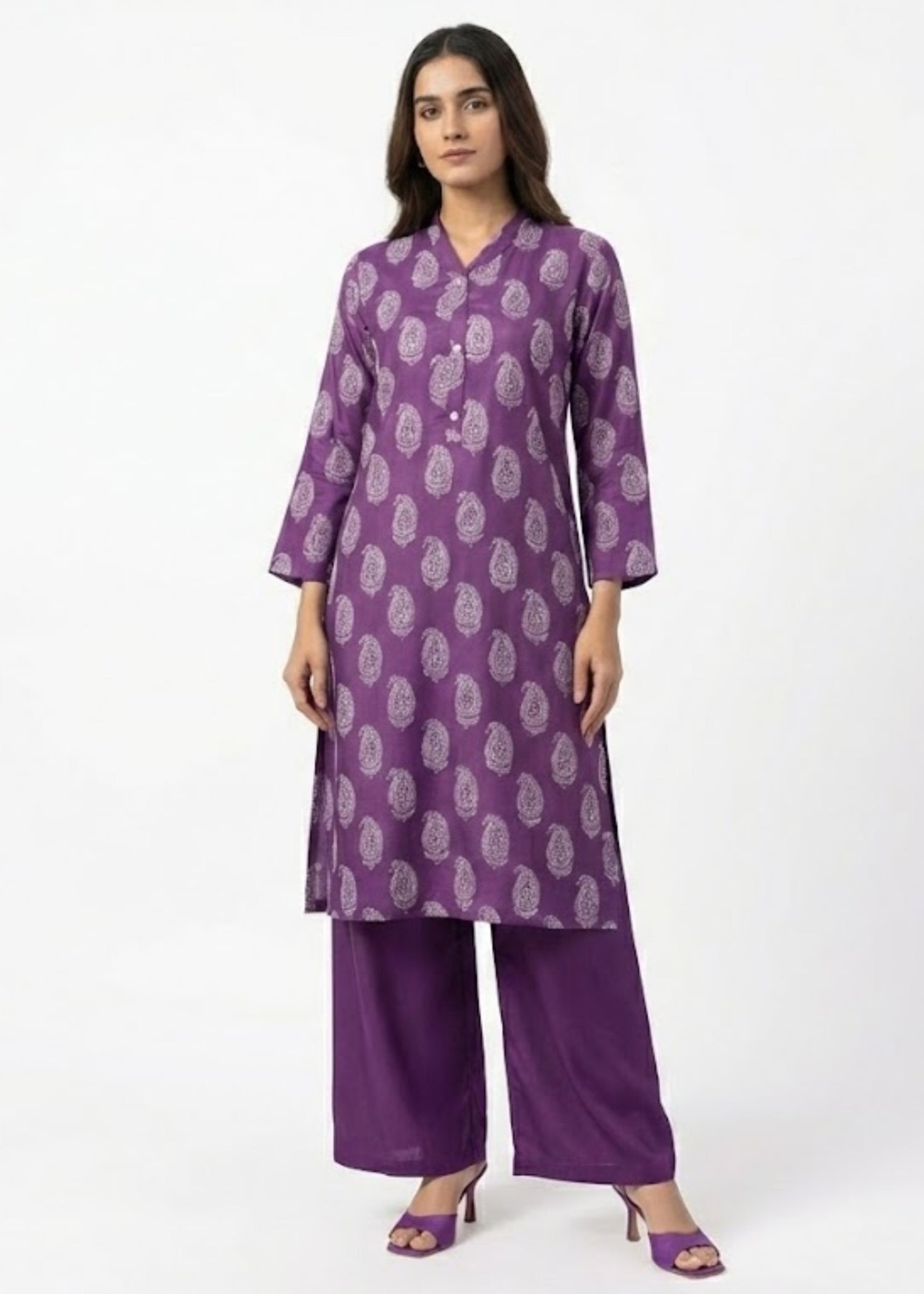 linen Kurta Set in Purple