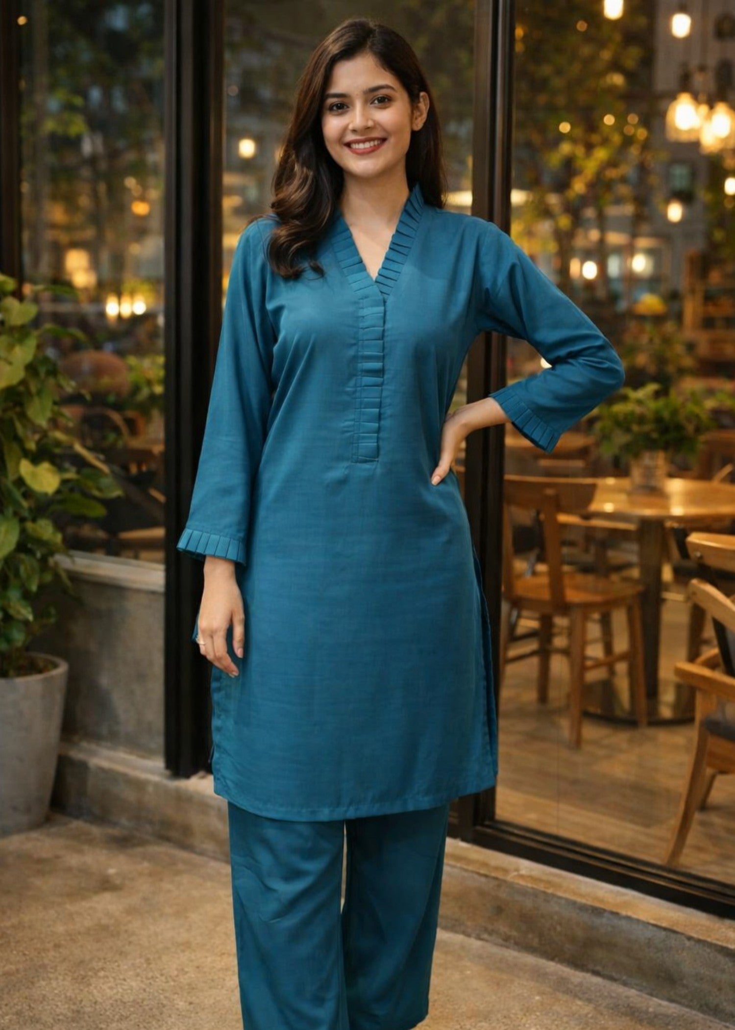 georgette Kurta Set in Teal