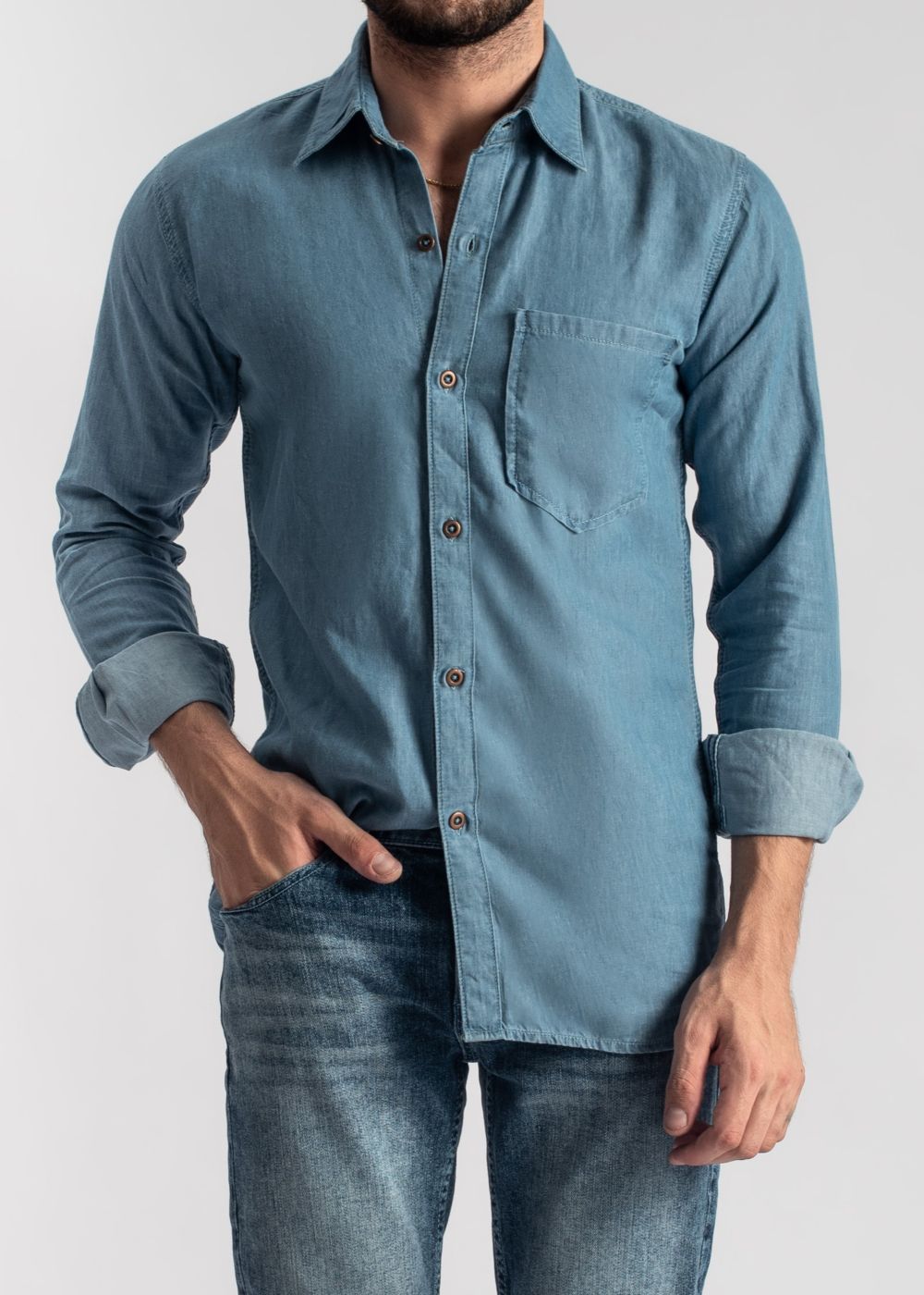 denim Casual Shirt in Light blue by 1947 Clothing