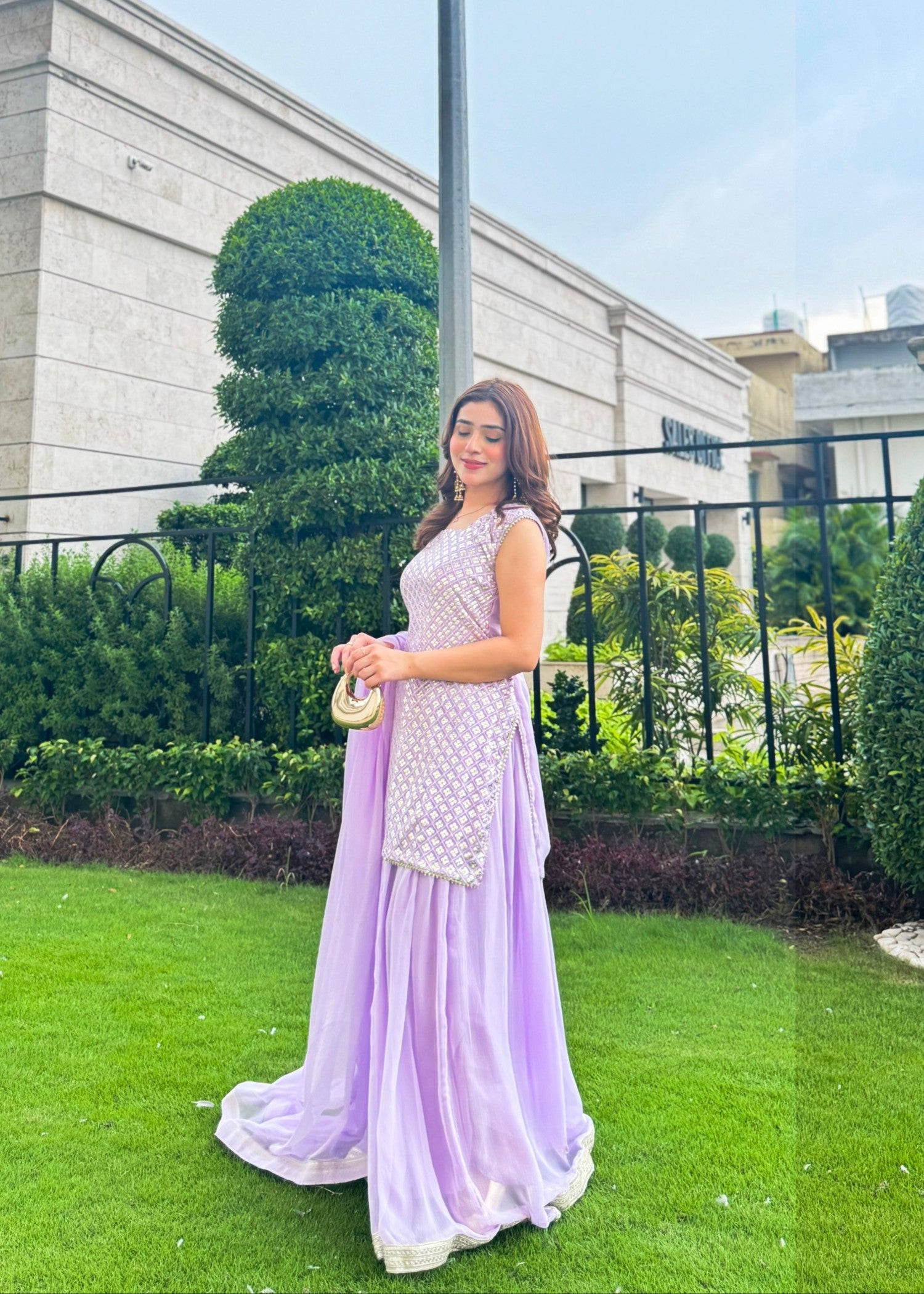 bemberg crinkle chiffon Sharara in Lilac