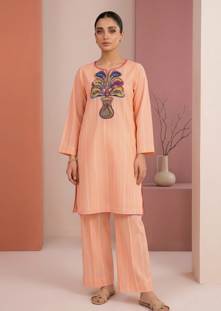 lawn Co Ord Sets in Wheat, peach orange