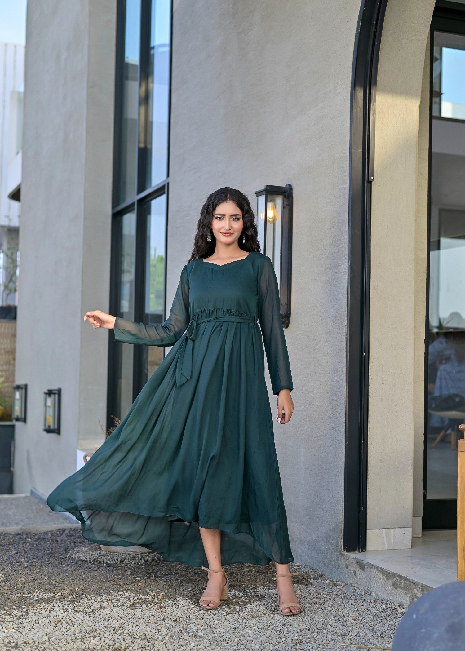 chiffon Maxi in Bottle green