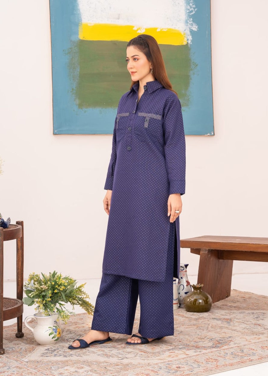khaddi net Co Ord Sets in Navy blue
