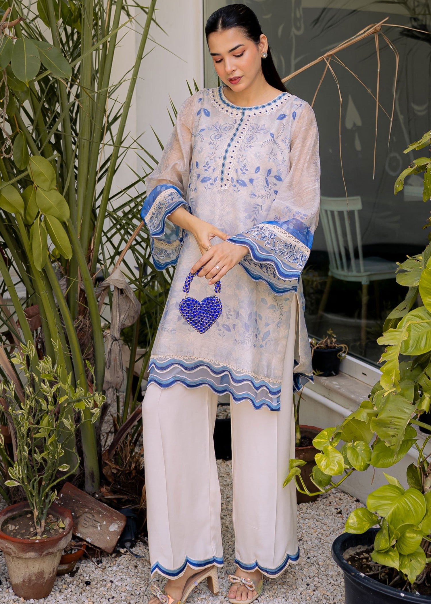 manaar Kurta Set in Dark blue, pastel grey