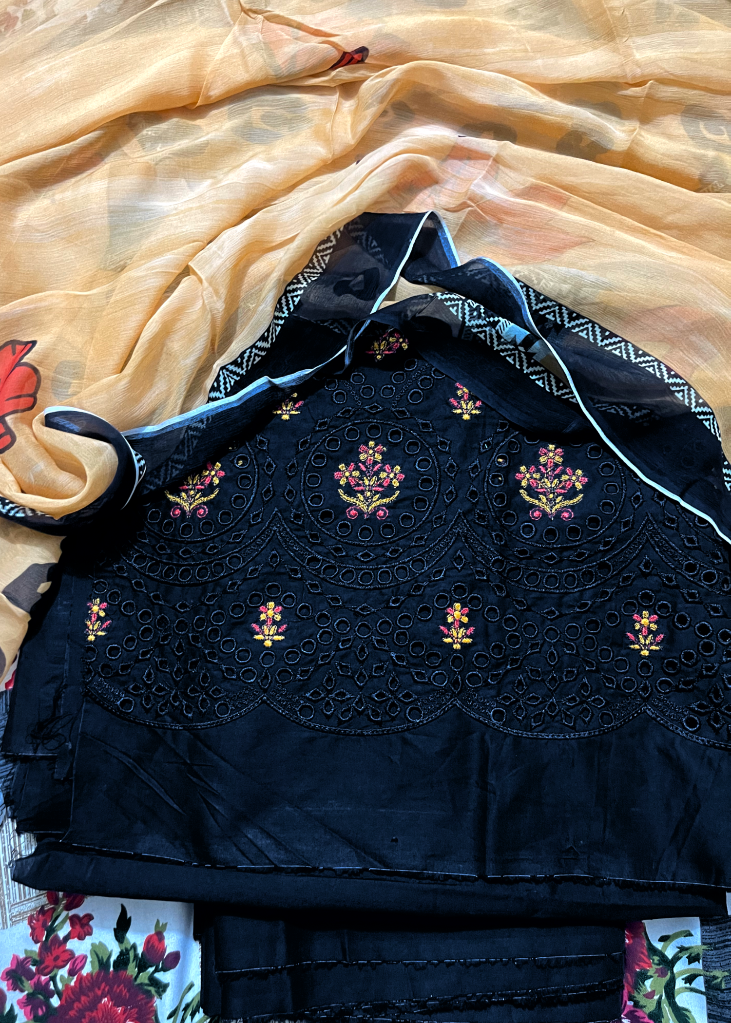 chikankari cotton Unstitched in Black