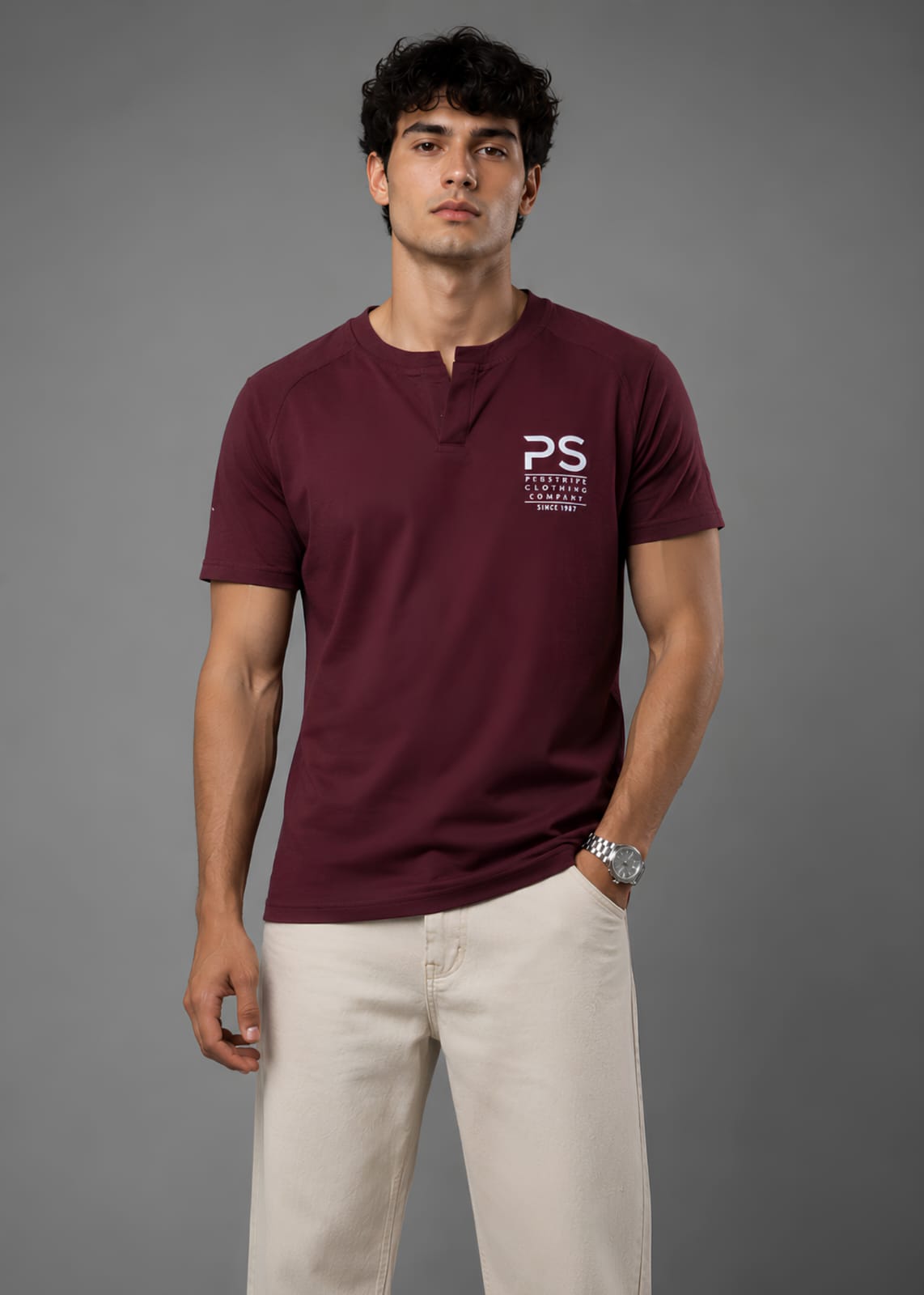jersey knit T Shirt in Maroon