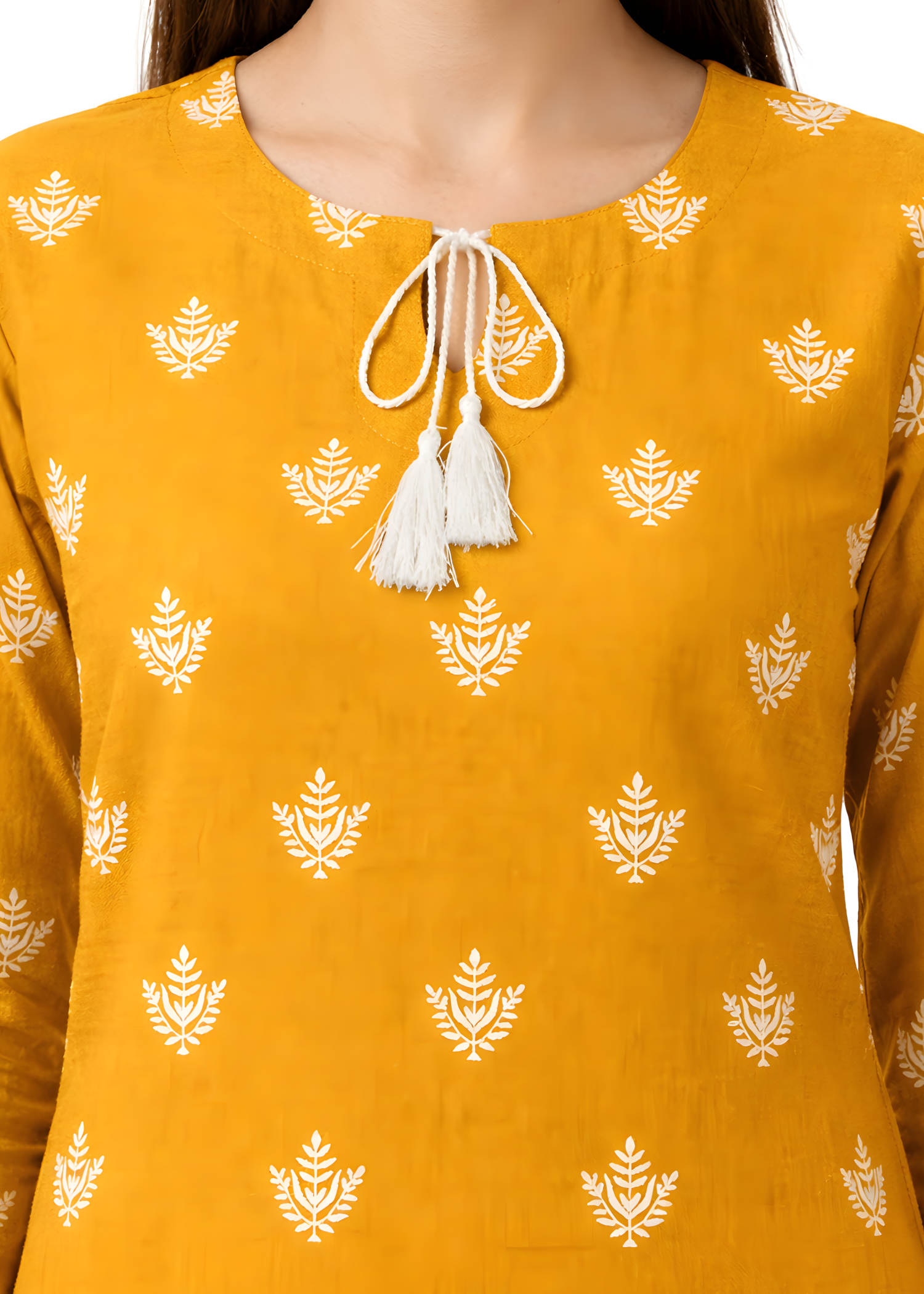 linen Kurta Set in Mustard, cream