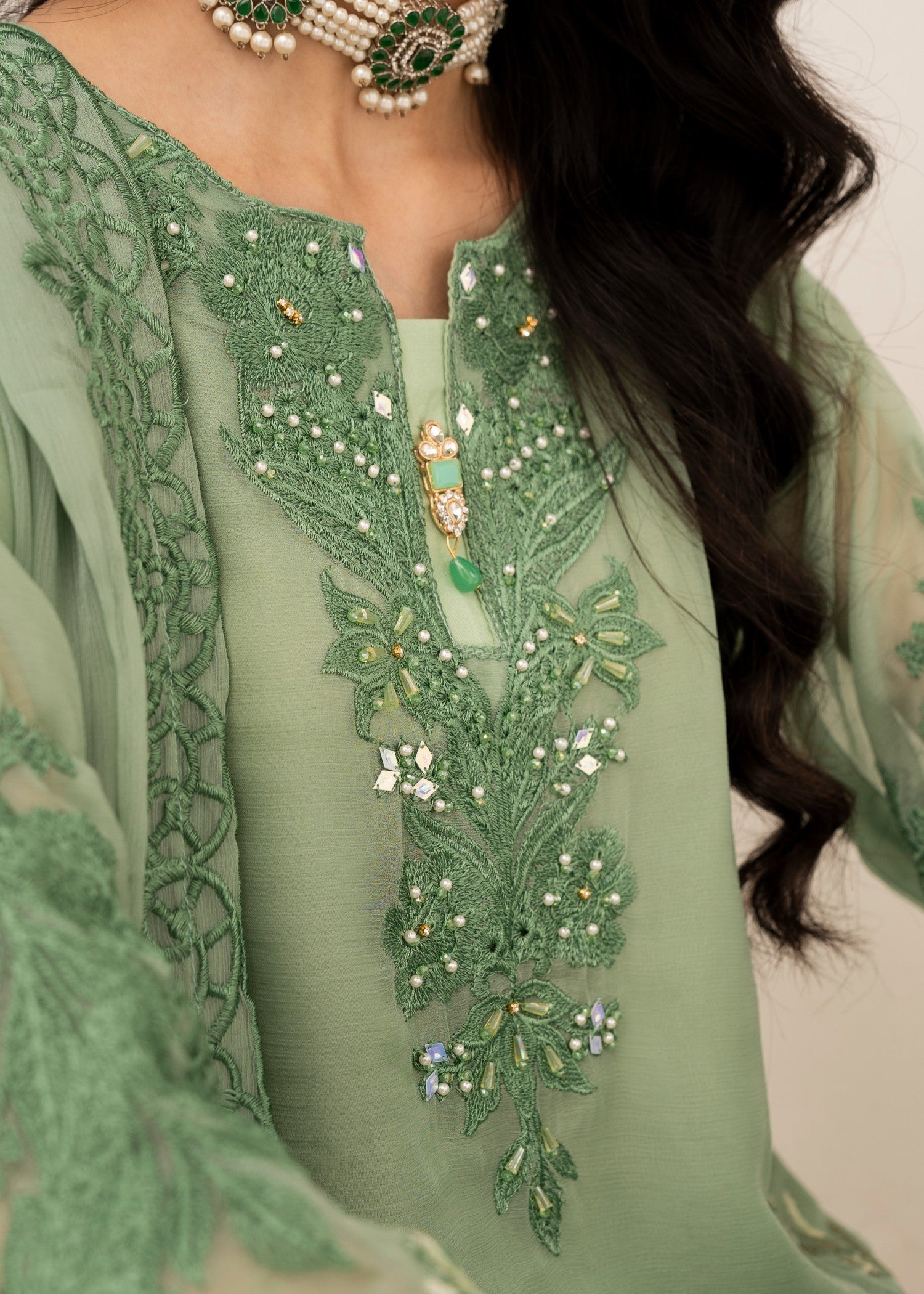 chiffon Kurta Set in Pistachio green