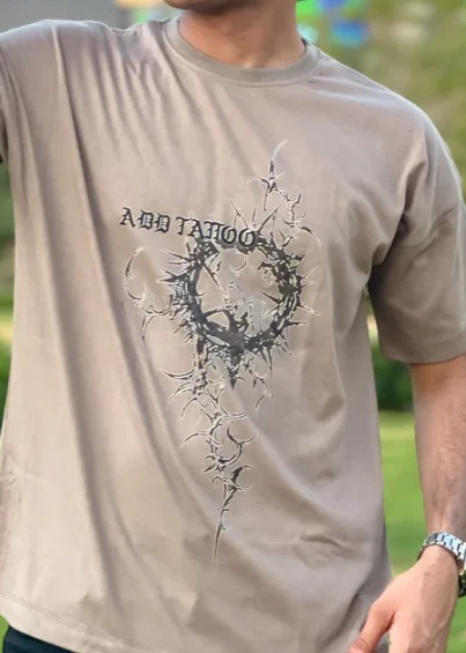 polycotton T Shirt in Tan brown