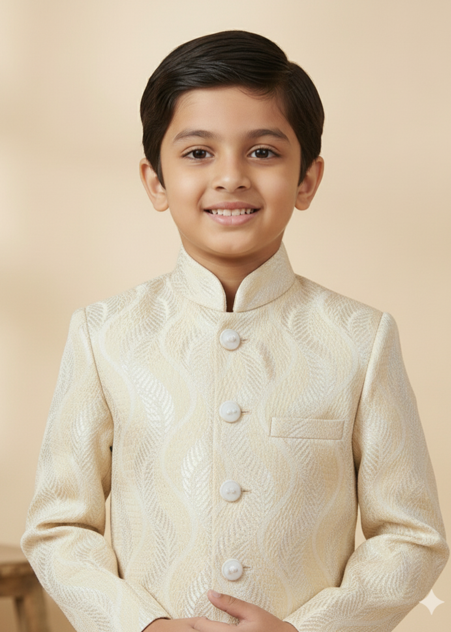 jamawar Sherwani in Cream