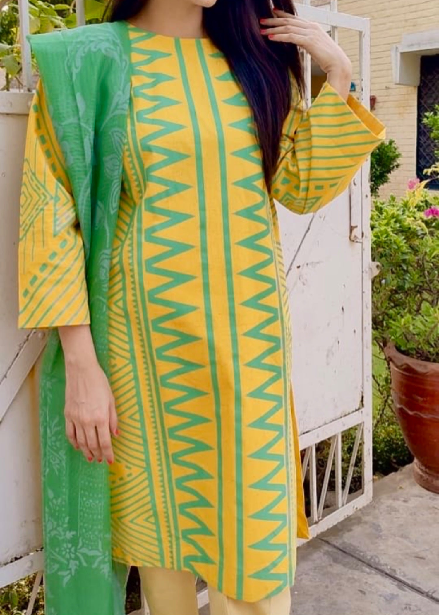 cambric cotton Kurta Set in Sunflower