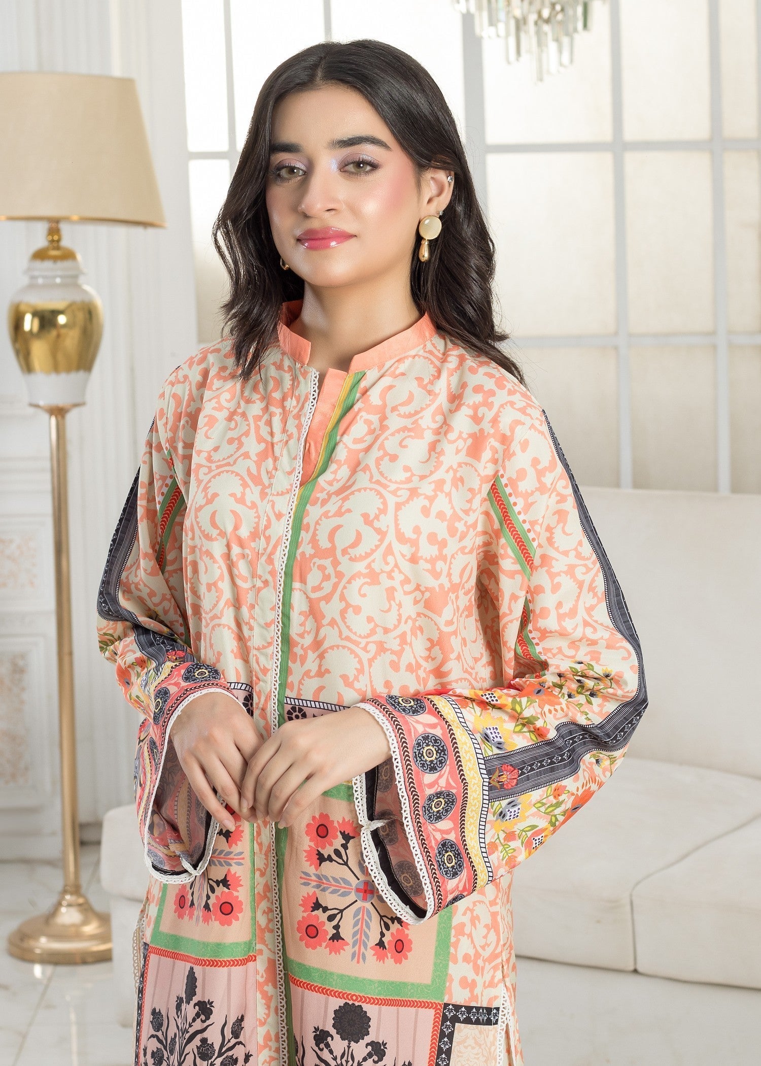 polyester crepe Co Ord Sets in Peach orange