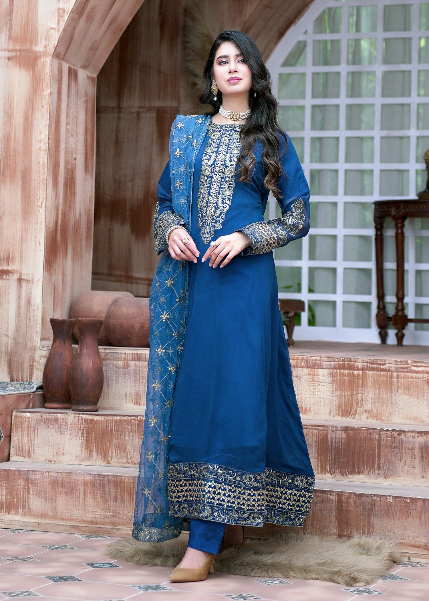 bemberg crinkle chiffon Maxi in Teal