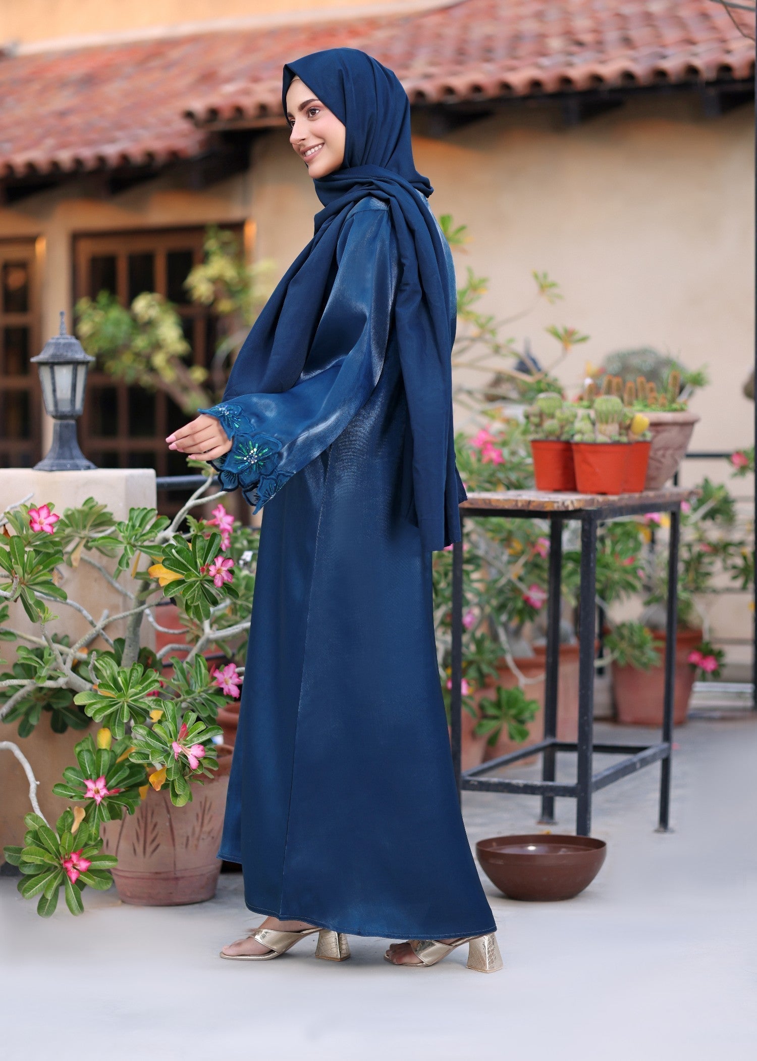 silk georgette Abaya in Blue