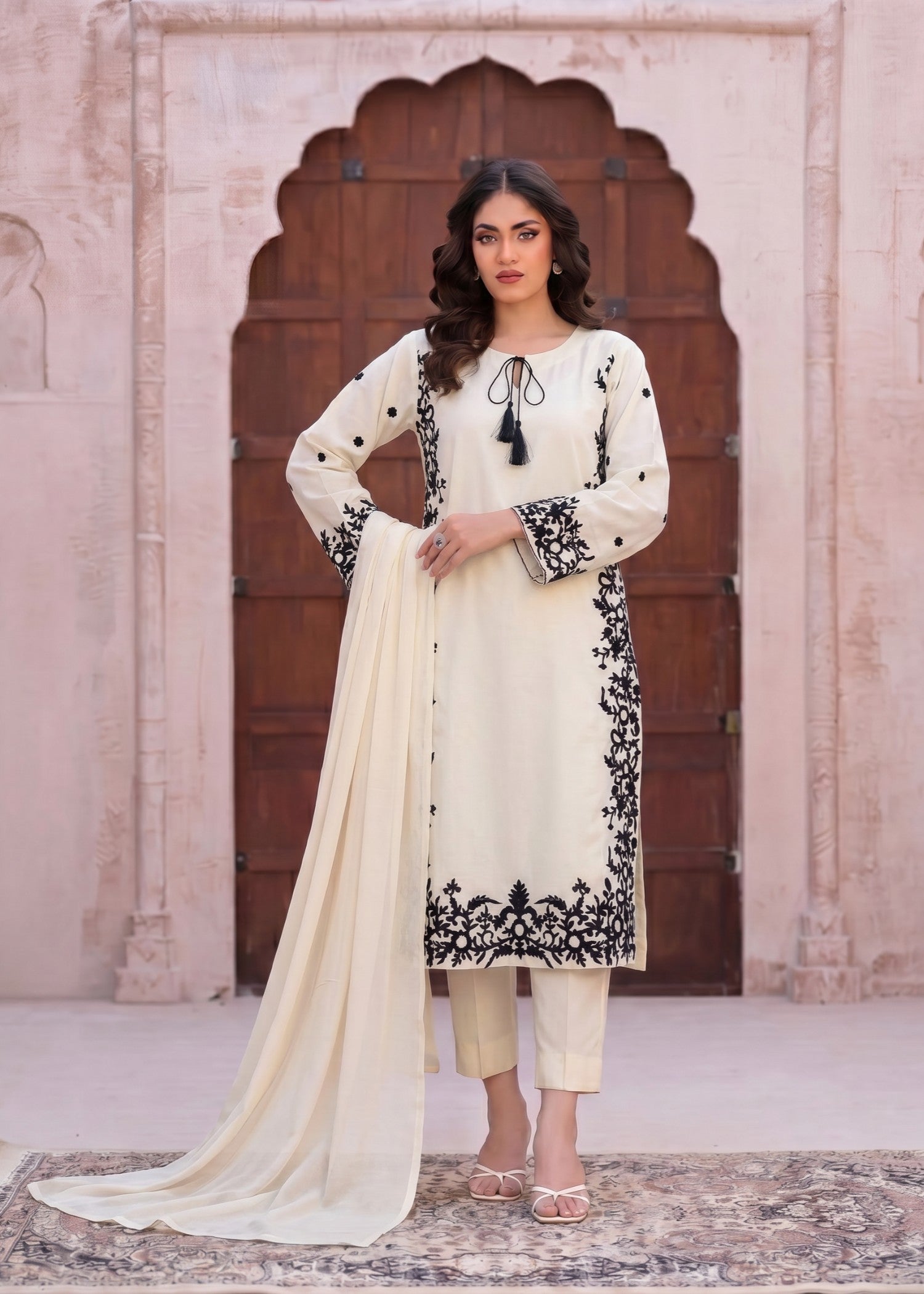 cotton linen Kurta Set in Off-white
